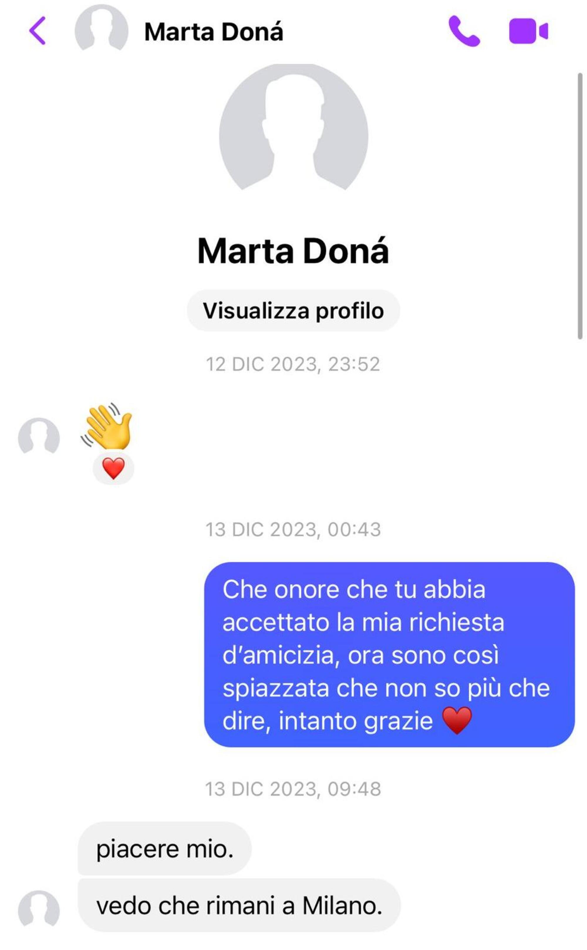 I messaggi con dell&#039;account fake di Marta Don&agrave; 