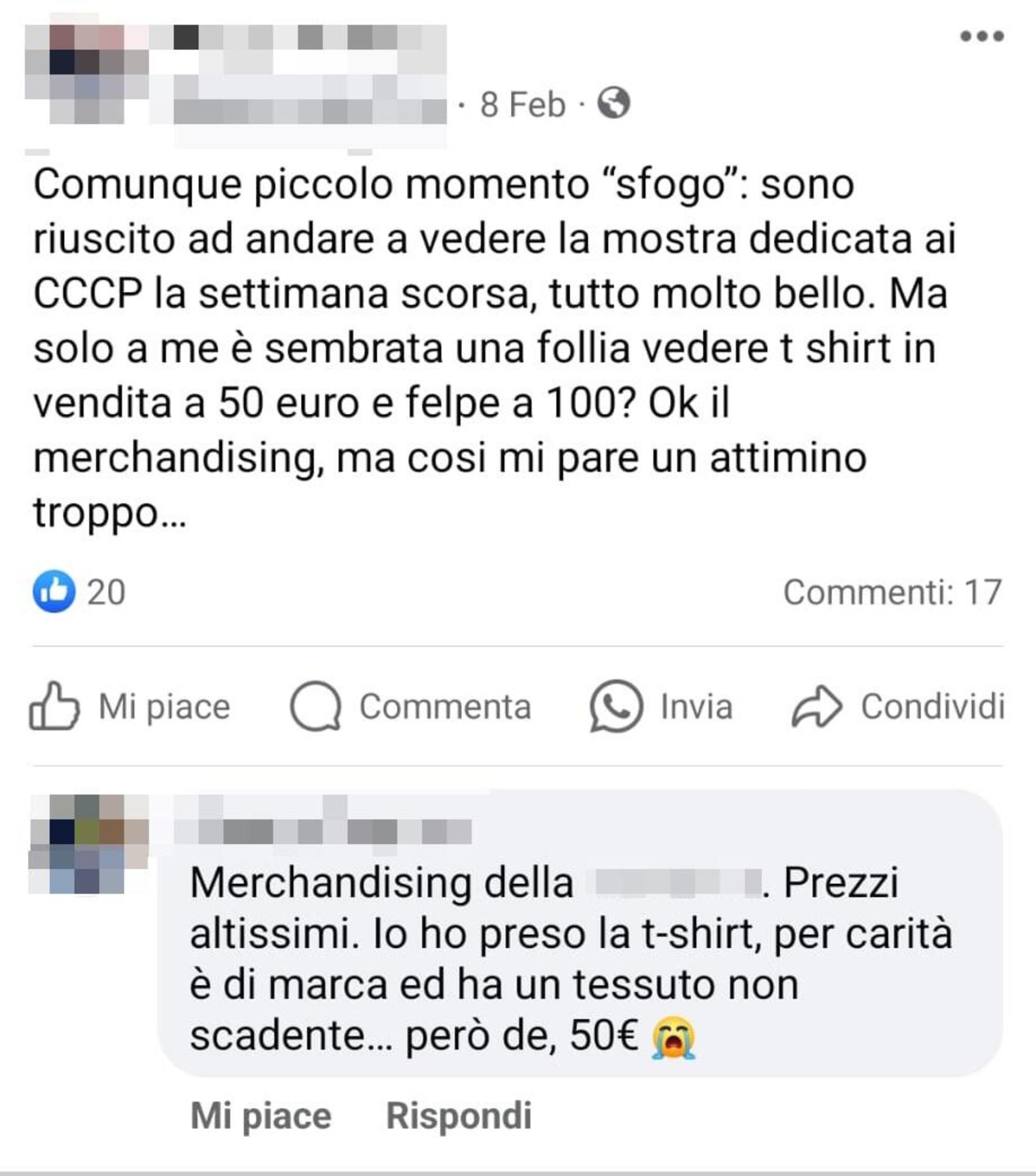 Altri commenti critici per i prezzi del merchandising dei CCCP nei vari forum di fan della band