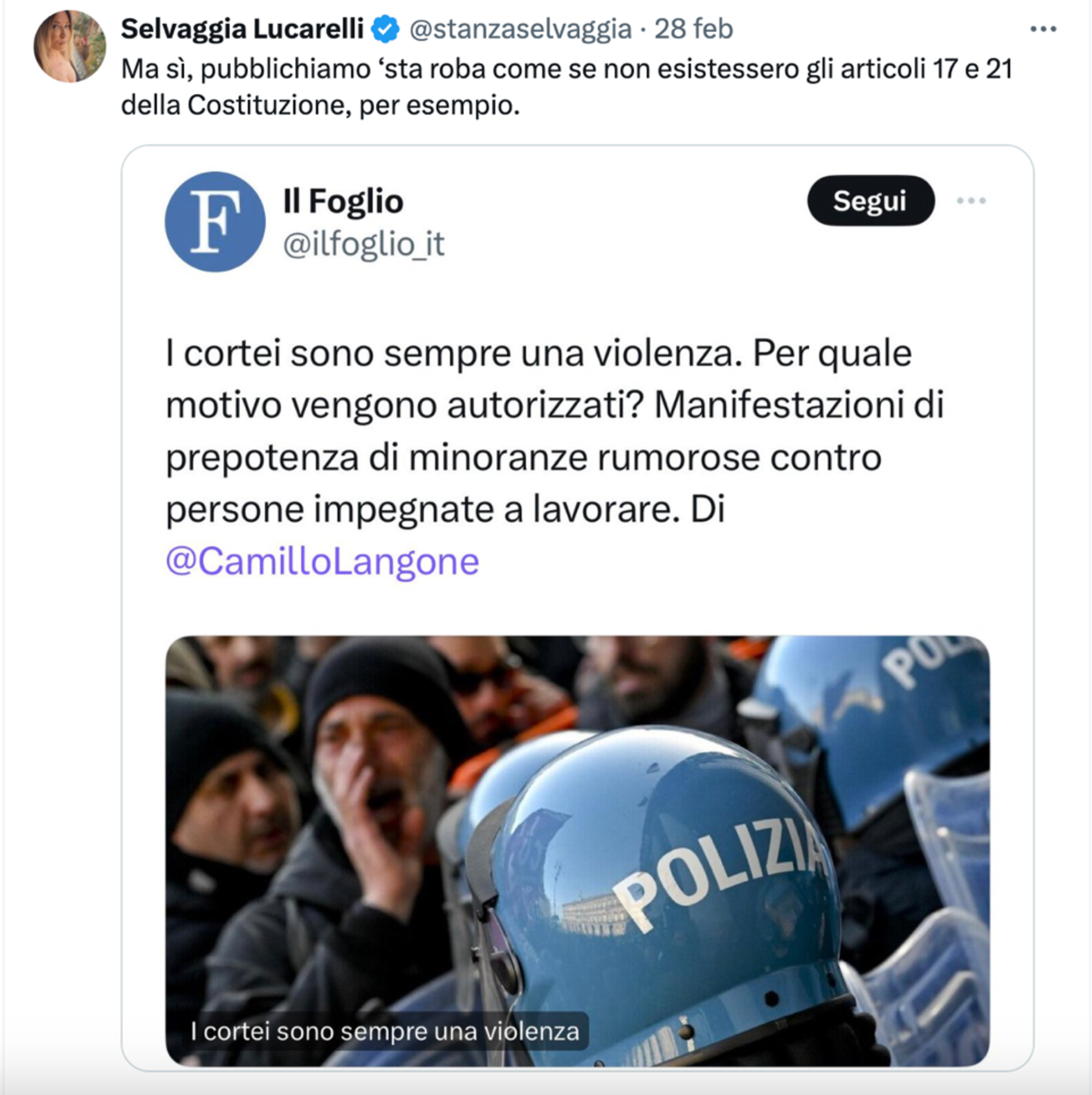 Il tweet di Selvaggia Lucarleli