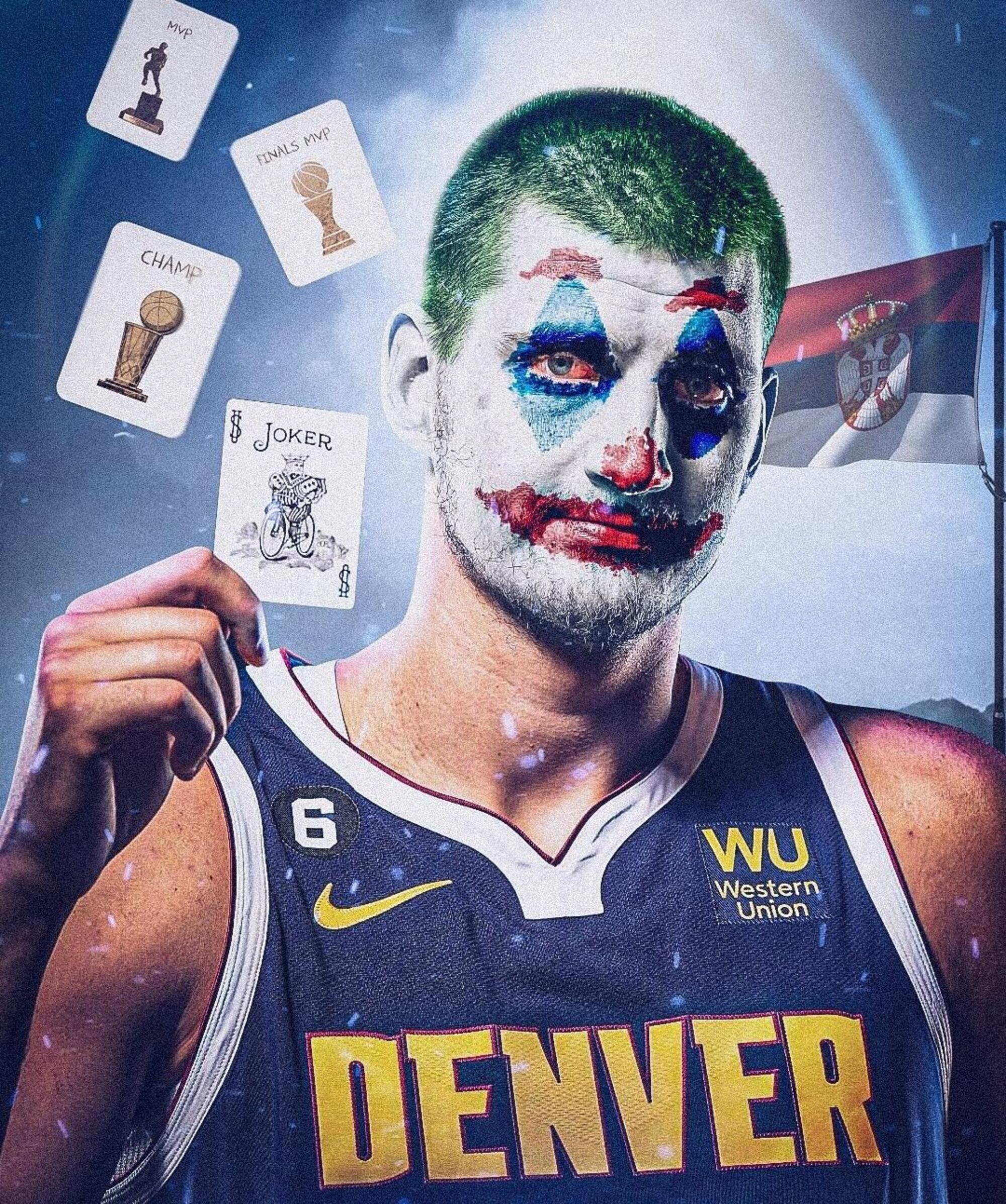 Nikola Jokic, star dell&#039;Nba, in versione Joker (come da suo soprannome)