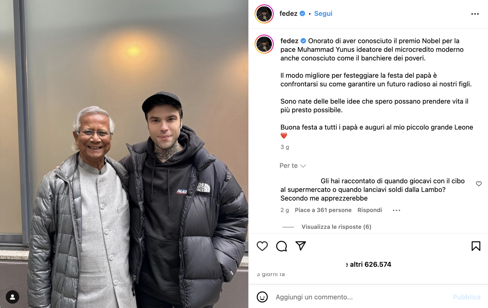 Il post di Fedez per la Festa del Papà
