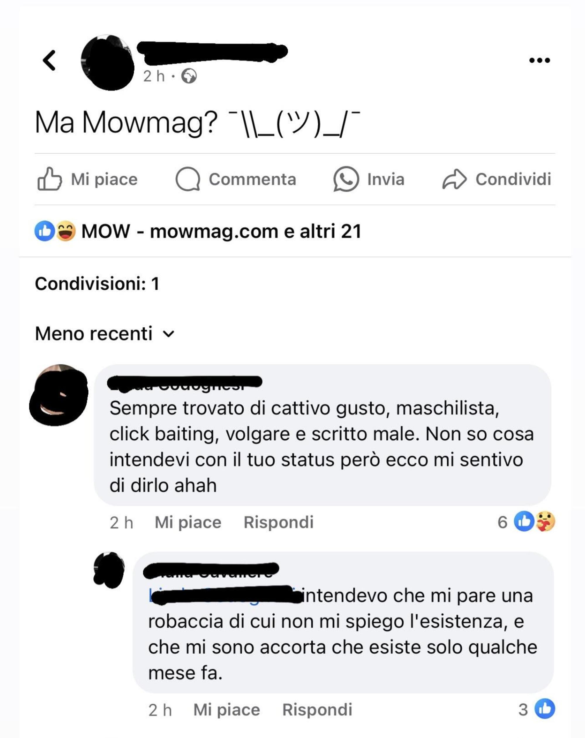 Il post perplesso di Giulia Cavaliere su Facebook