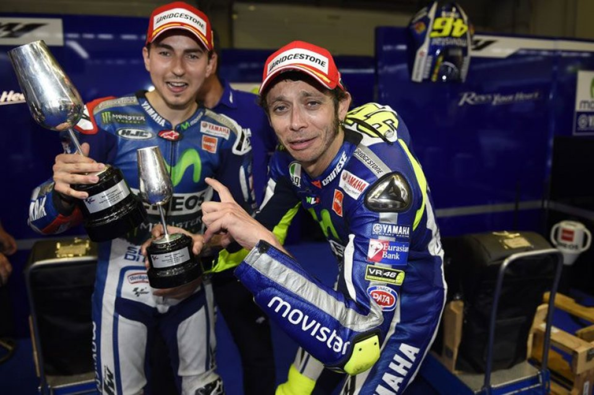 Valentino Rossi e Jorge Lorenzo dopo il podio del 2015