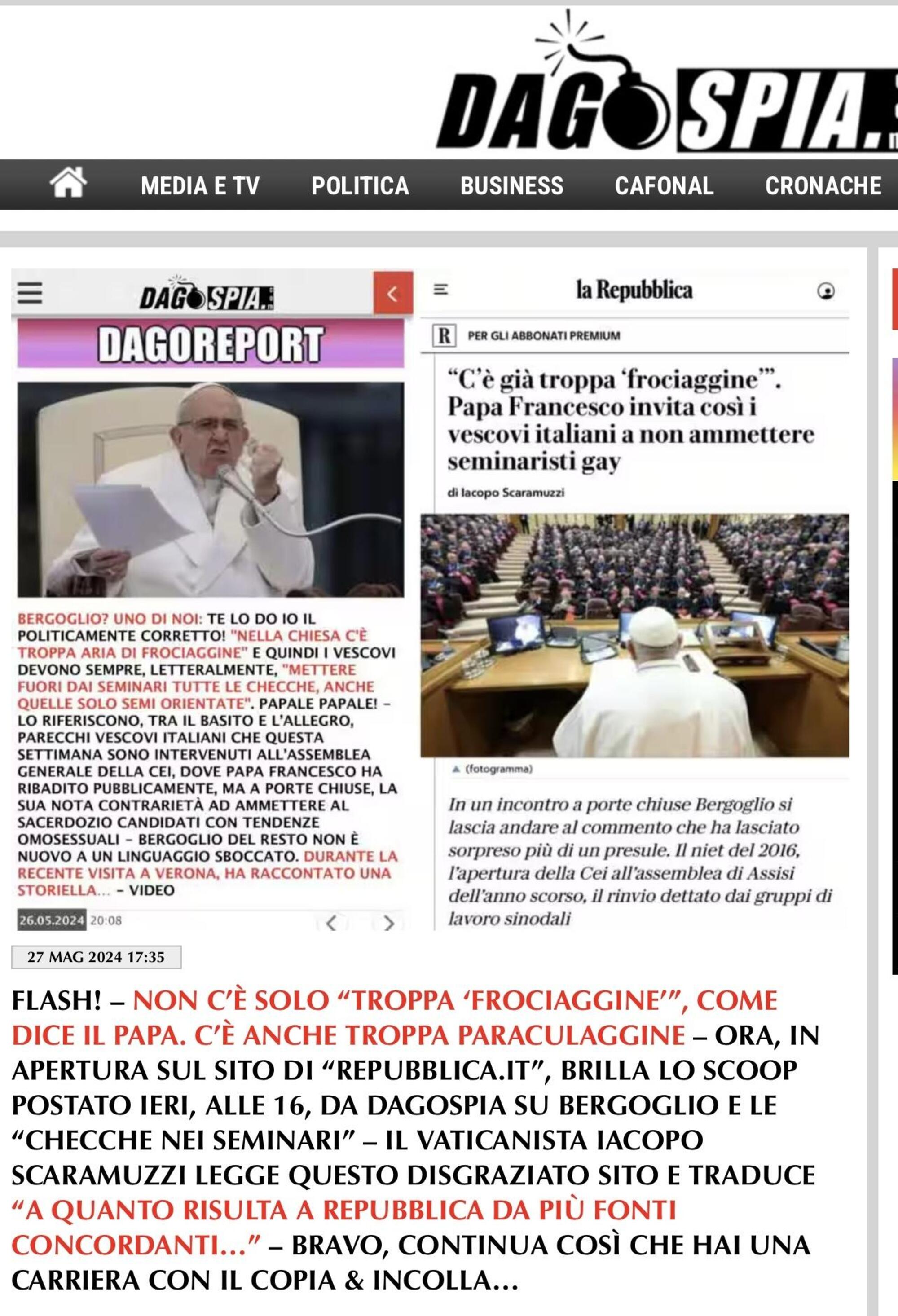 La replica da parte di Dagospia a Repubblica