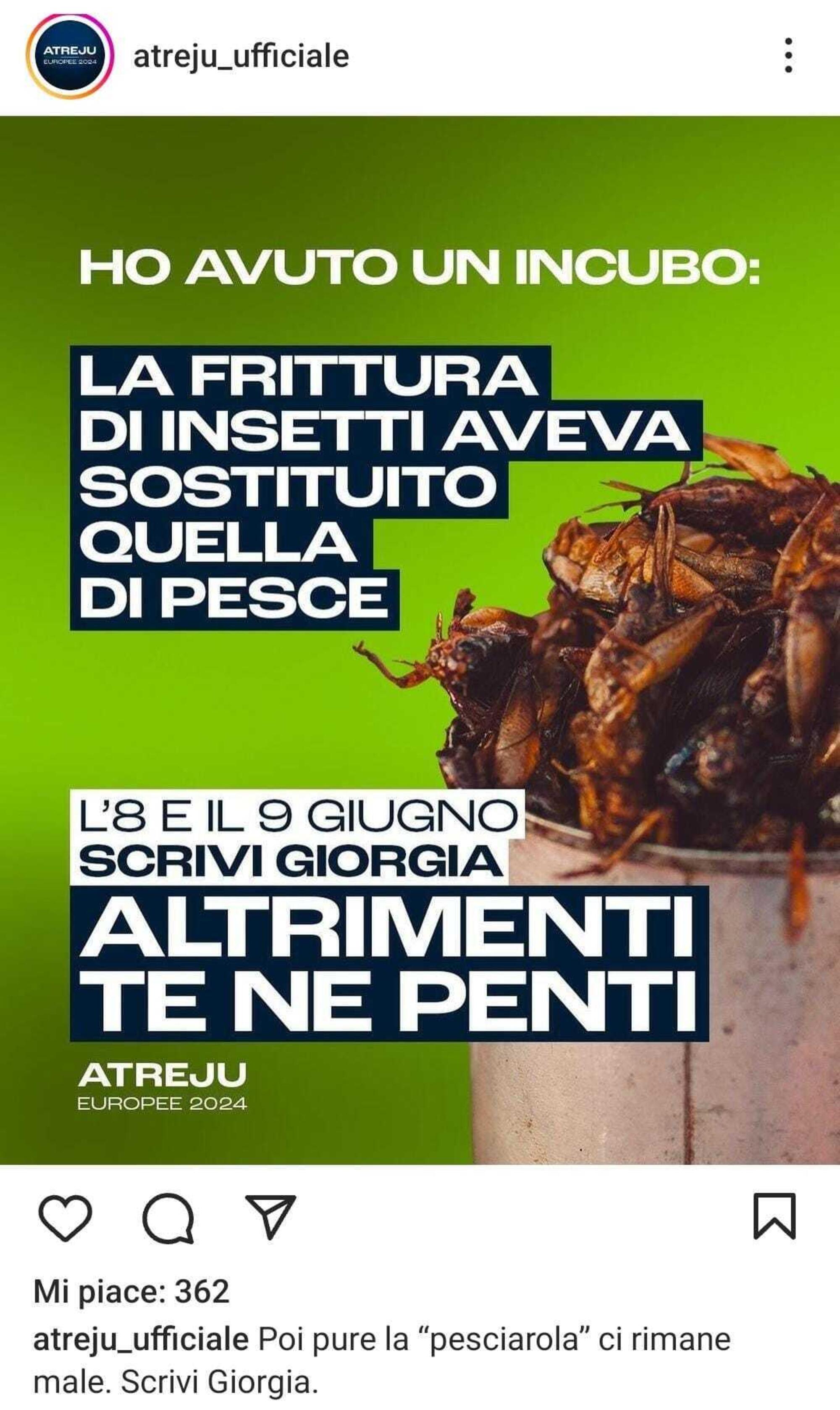 Campagna per le elezioni europee sulla pagina Instagram di Atreju