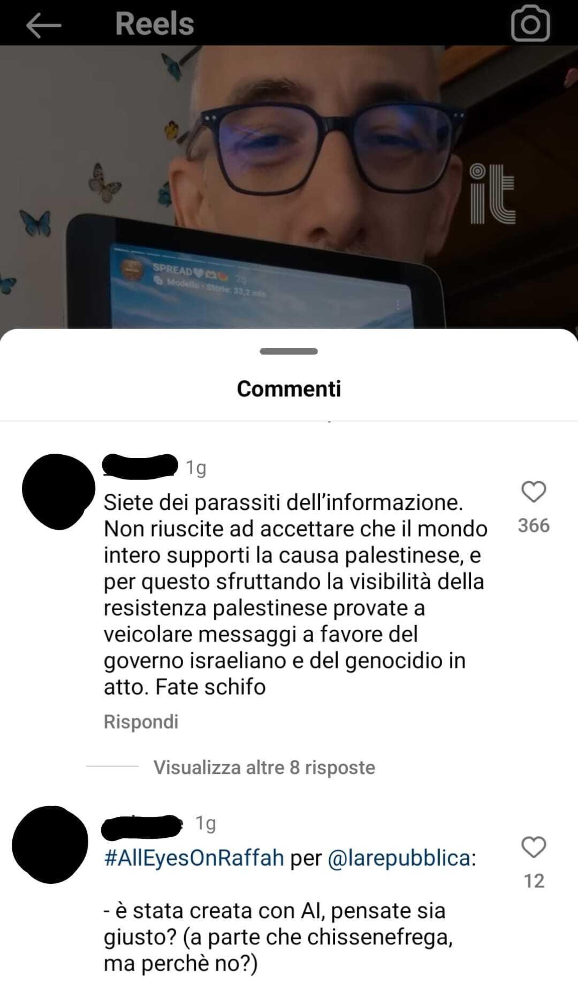 I commenti negativi contro il Reel di Repubblica