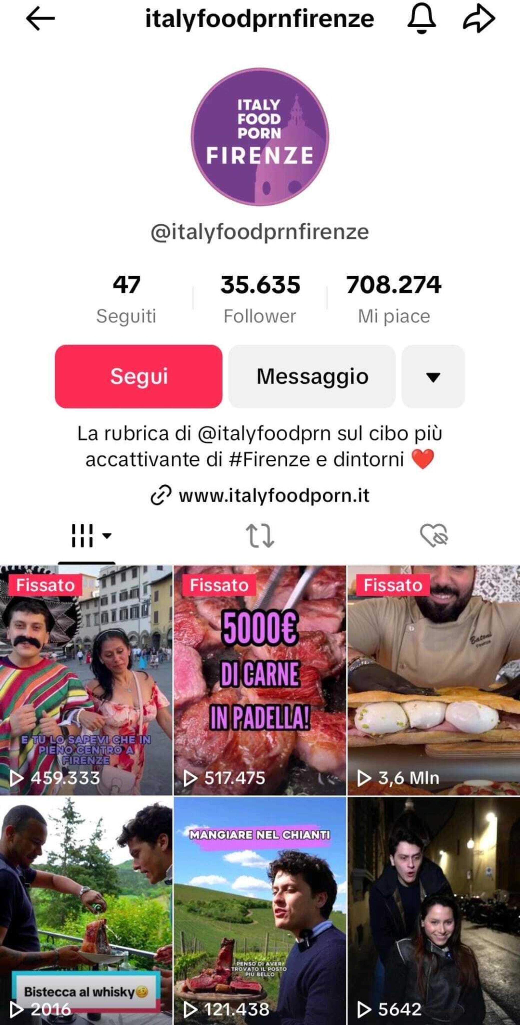 L&#039;account TikTok di Italyfoodprnfirenze