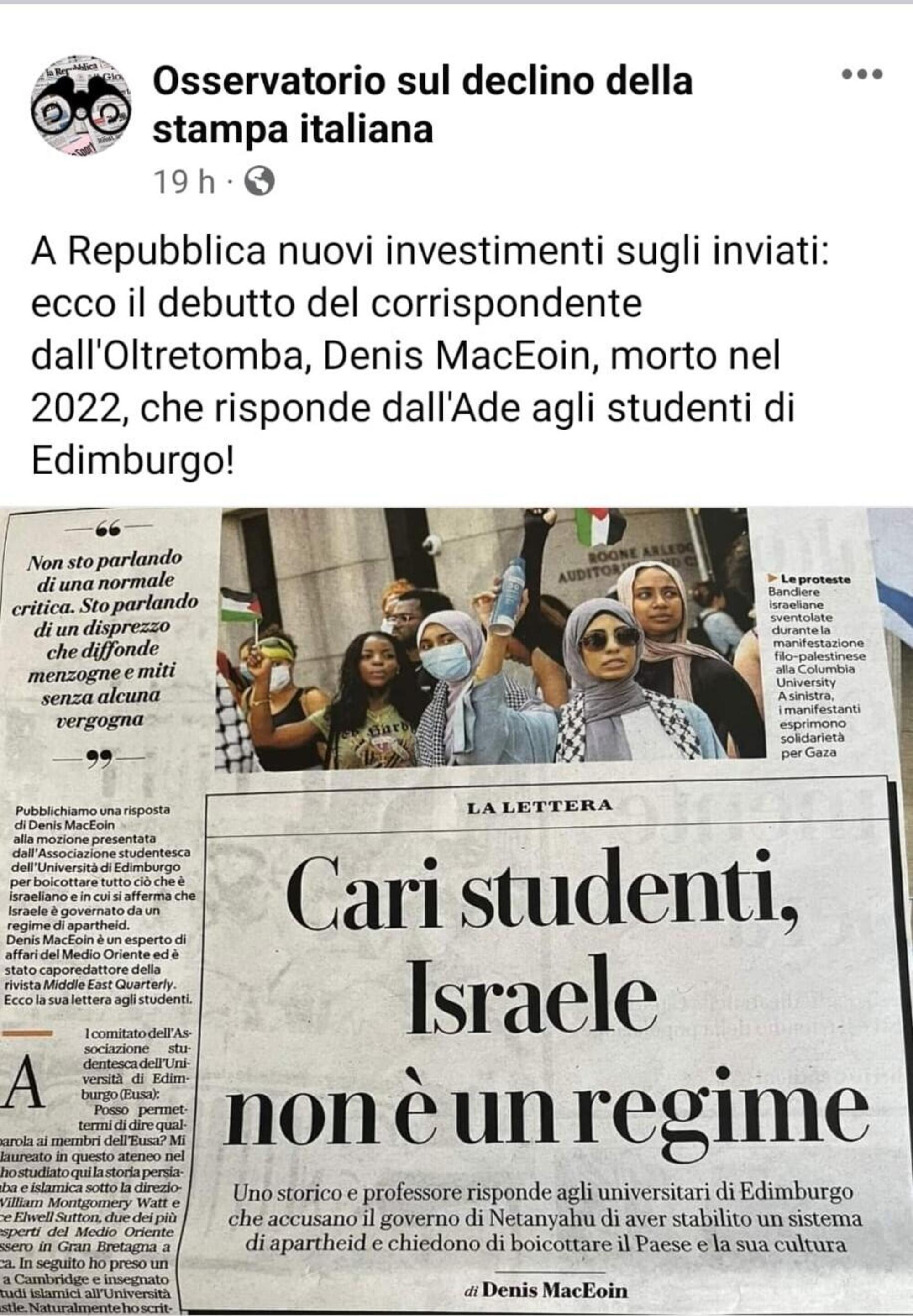 L&#039;articolo di Denis MacEoin su Repubblica, finito al centro di diversi post polemici e di satira sul web