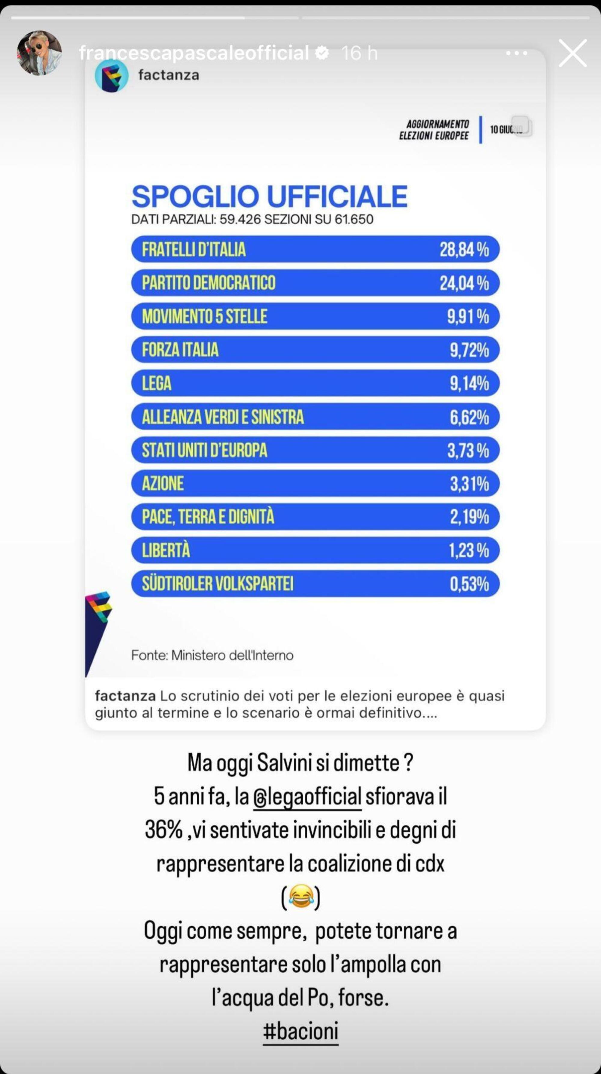 La storia Instagram di Francesca Pacale contro Matteo Salvini