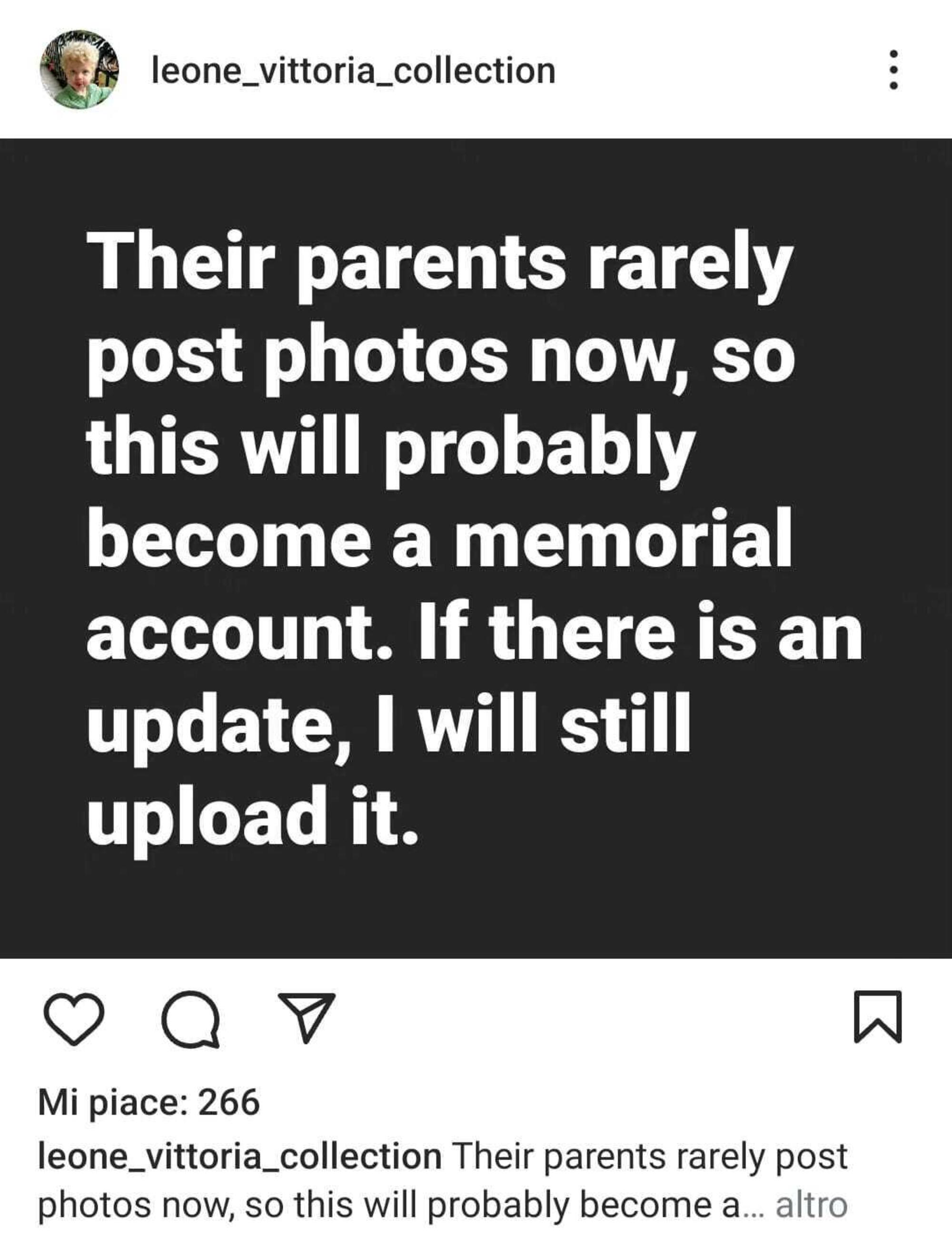 L'annuncio apparso sull'account dei figli di Chiara Ferragni e Fedez, che informa i fan che non posteranno più foto dei bambini in futuro