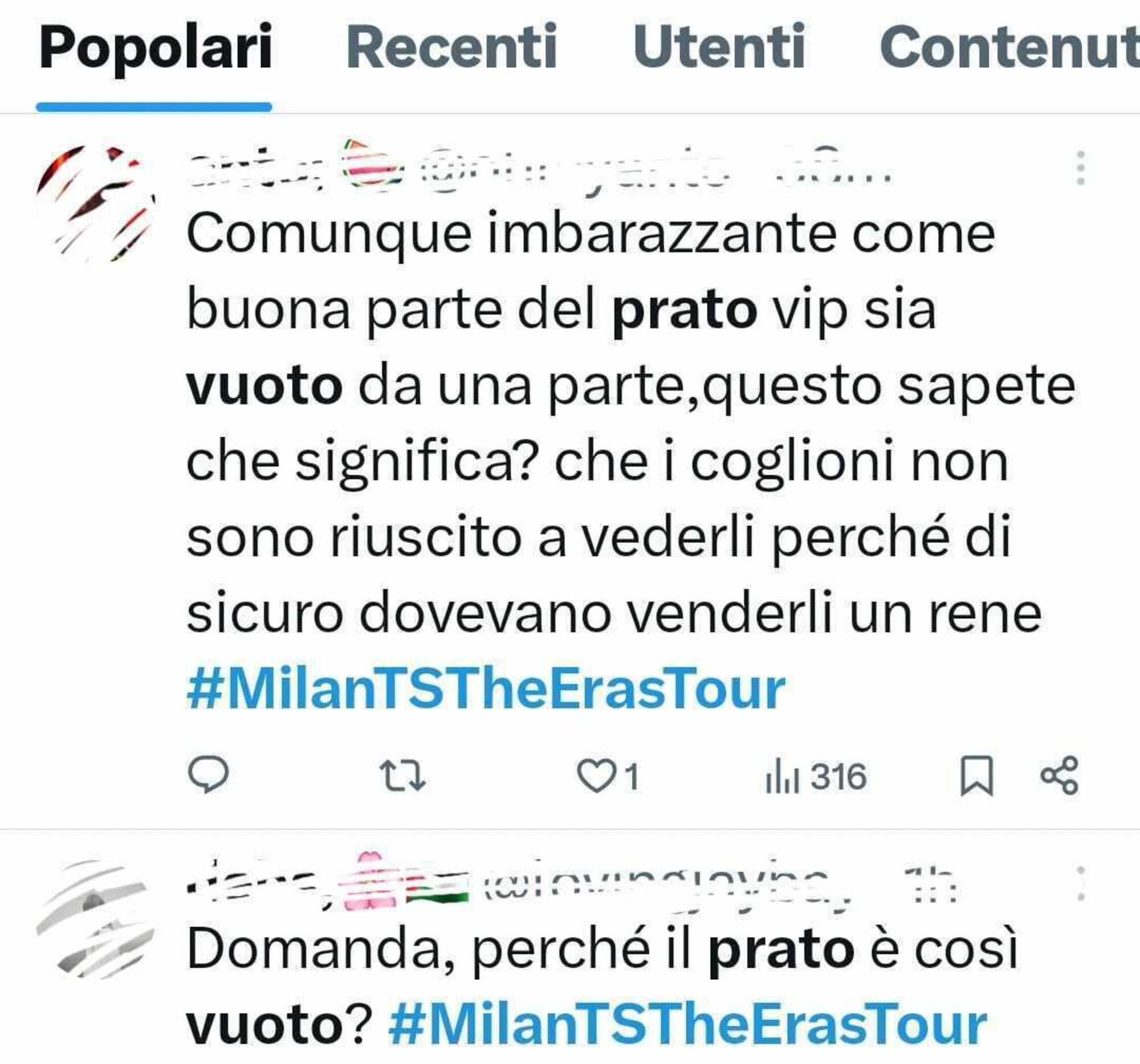 Commenti social su Taylor Swift a San Siro