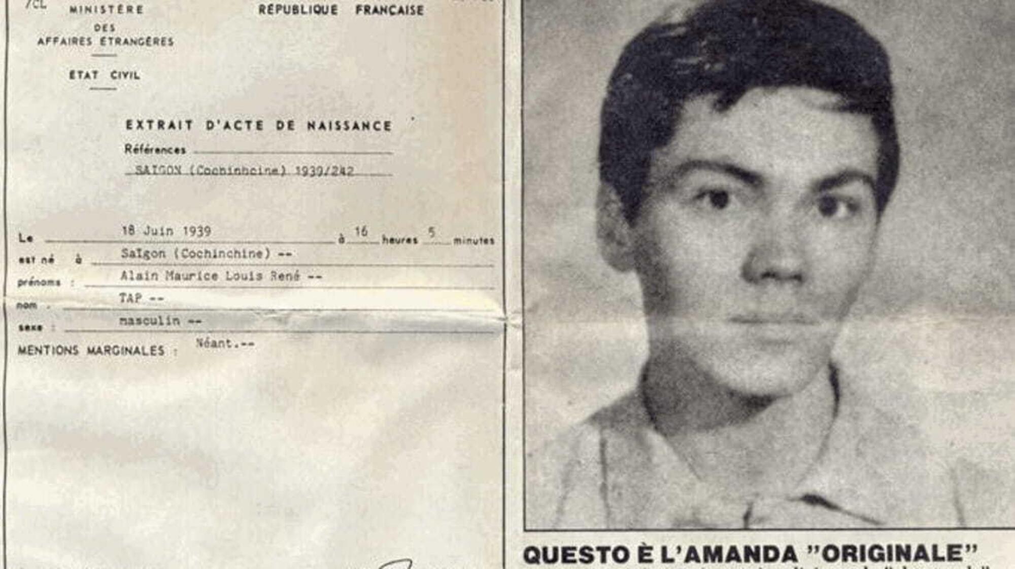 Il certificato di nascita di Alain Maurice Louis Ren&eacute; Tap il 18 giugno 1939