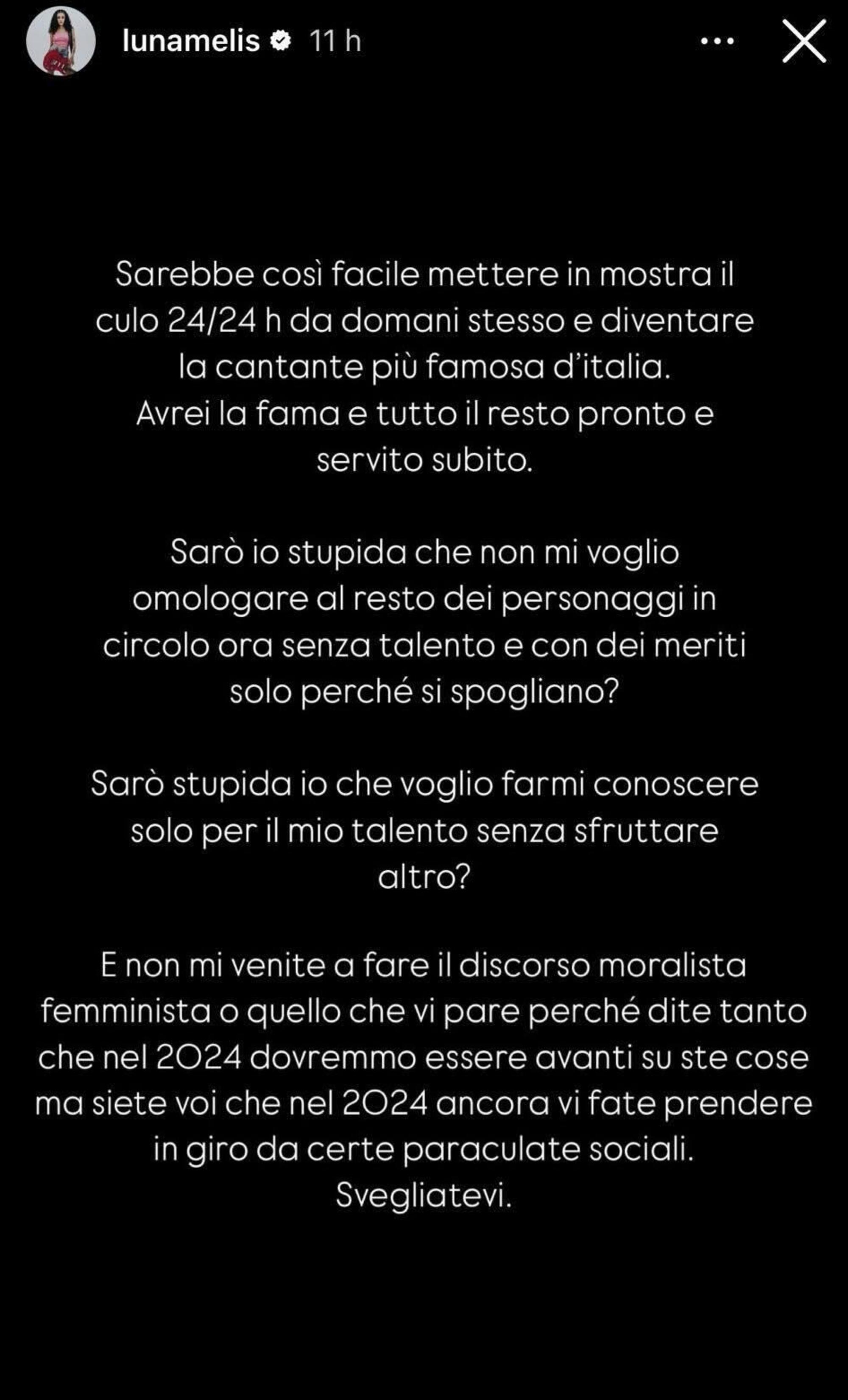La storia Instagram in cui Luna Melis, X Factor 2018, attacca le "colleghe" famose della musica nostrana