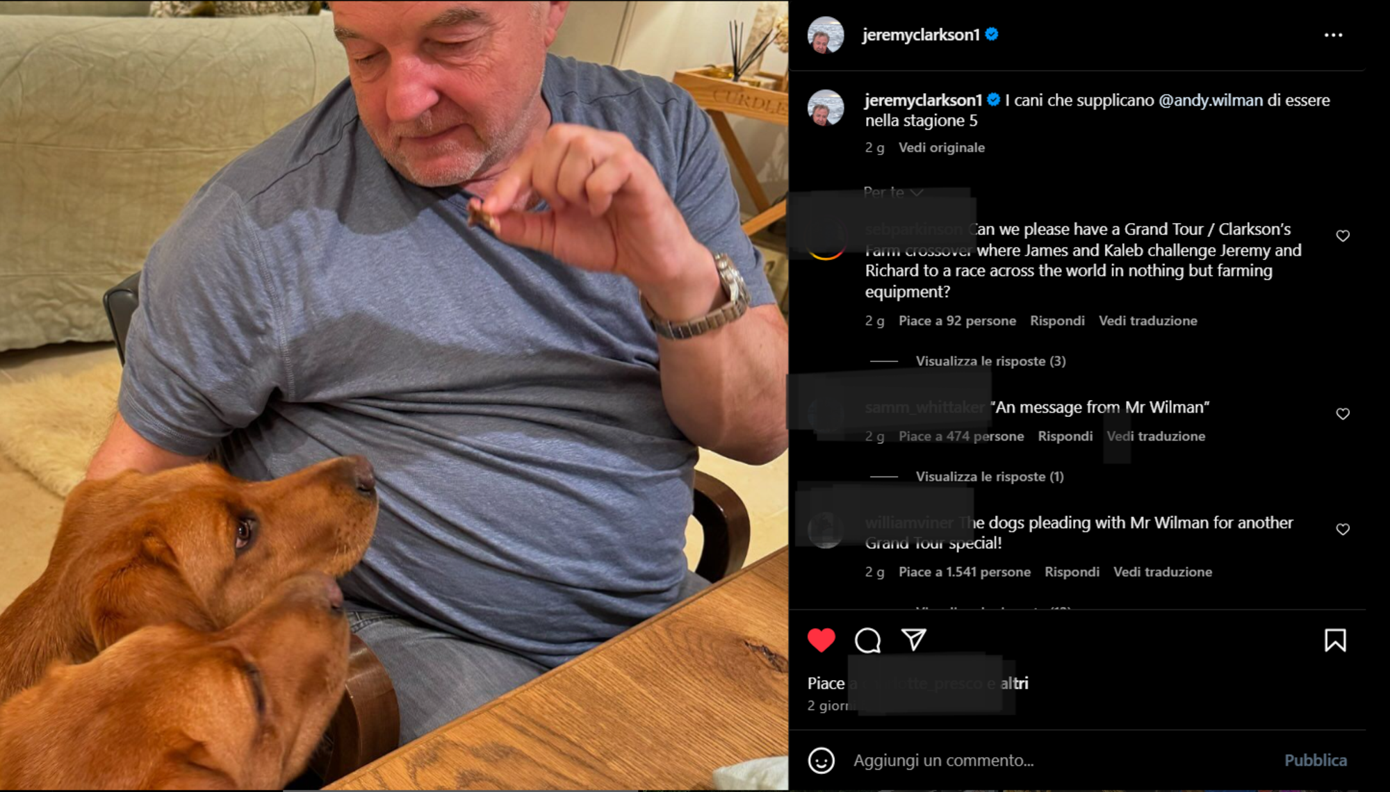 Il post Instagram di Jeremy Clarkson