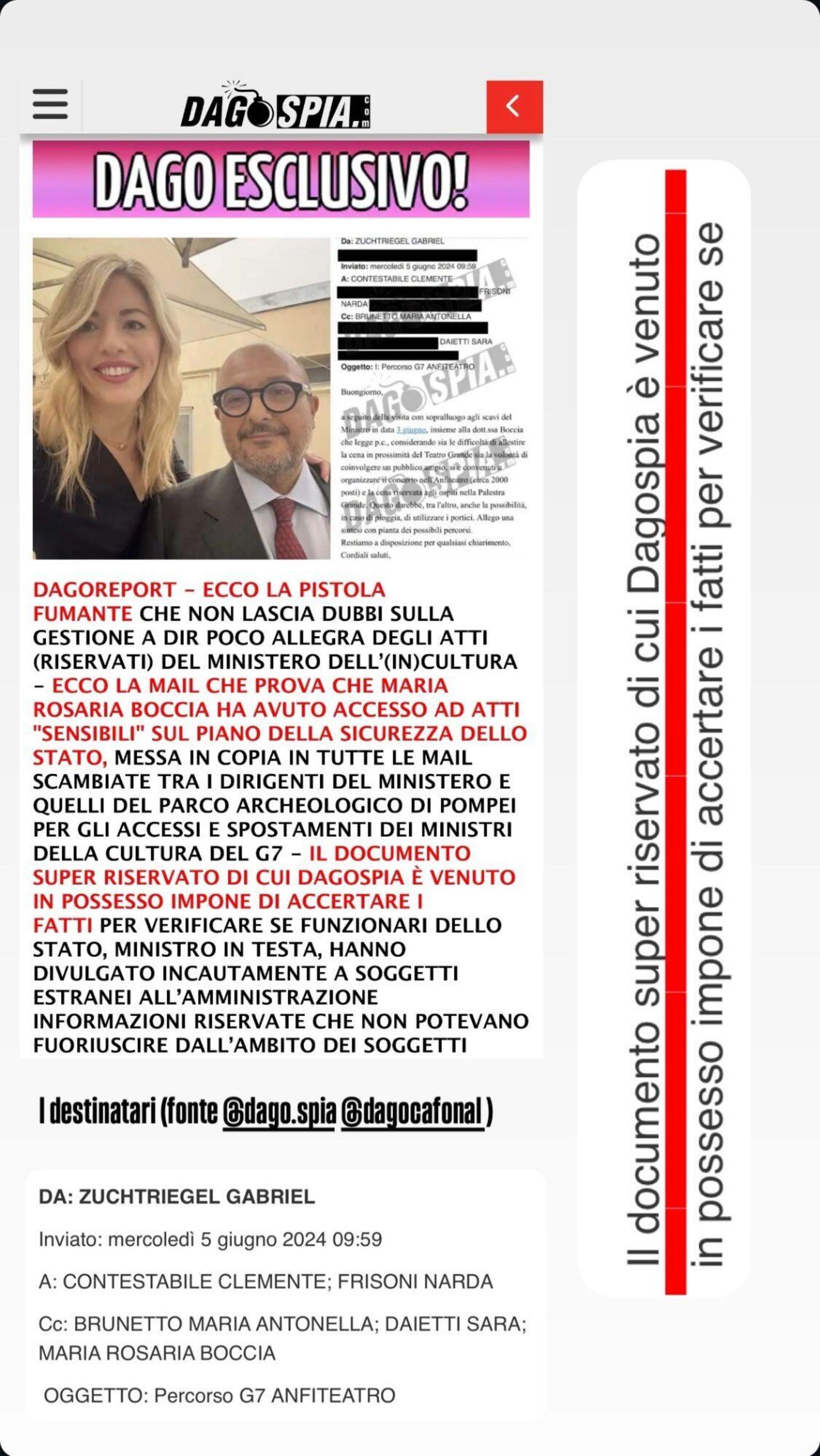 Maria Rosaria Boccia su Instagram e la mail che ha diffuso Dagospia e che inguaia Gennaro Sangiuliano