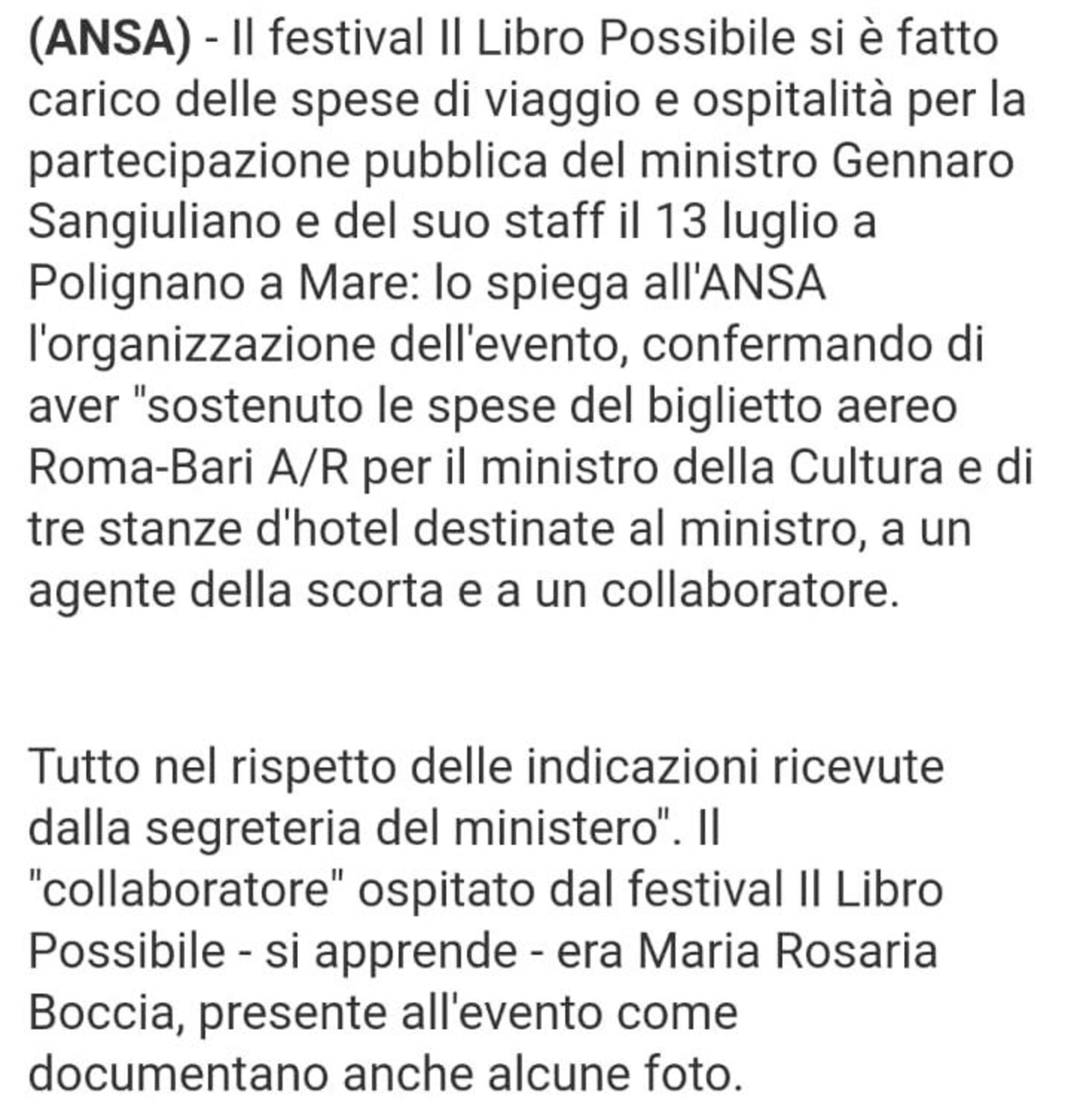 La nota del Festival del Libro possibile a Polignano a Mare su Maria Rosaria Boccia e il ministro Gennaro Sangiuliano