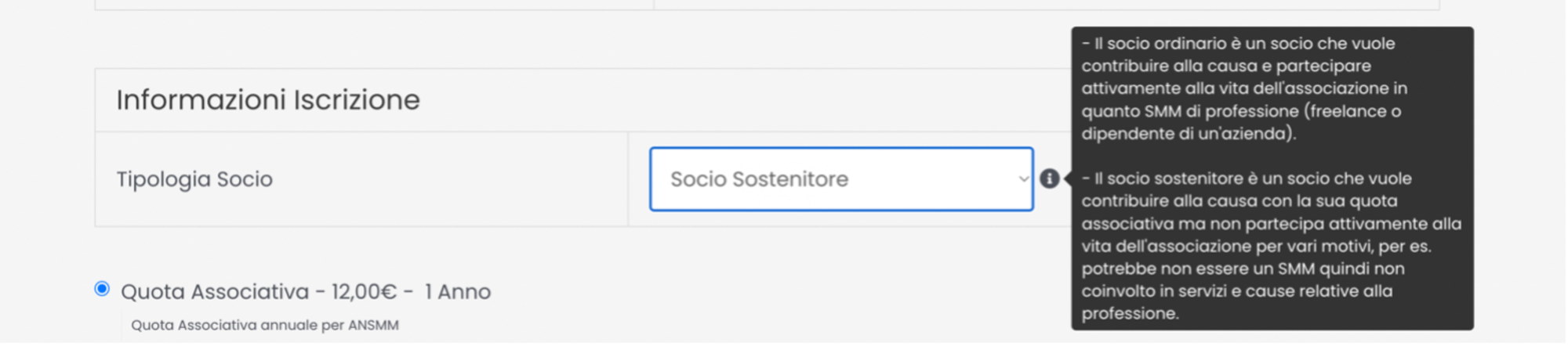 Per completare l&#039;iscrizione si richiedeva una quota associativa