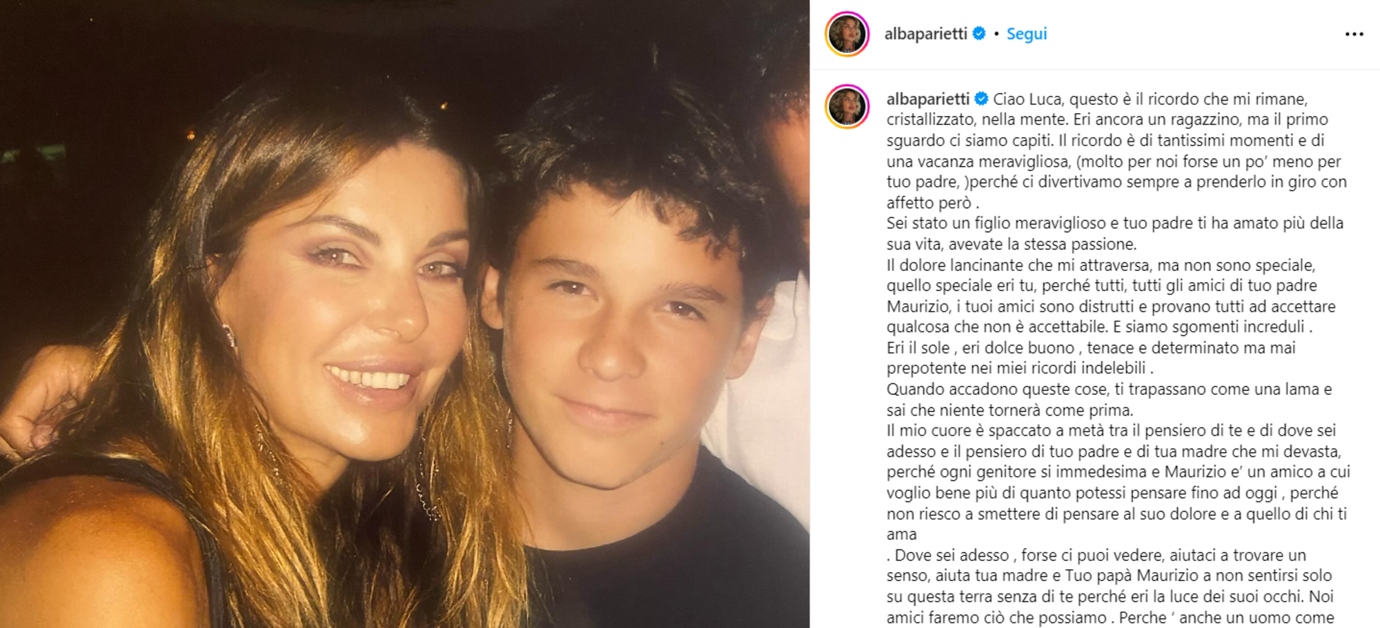 La dedica di Alba Parietti a Luca Salvadori su Instagram