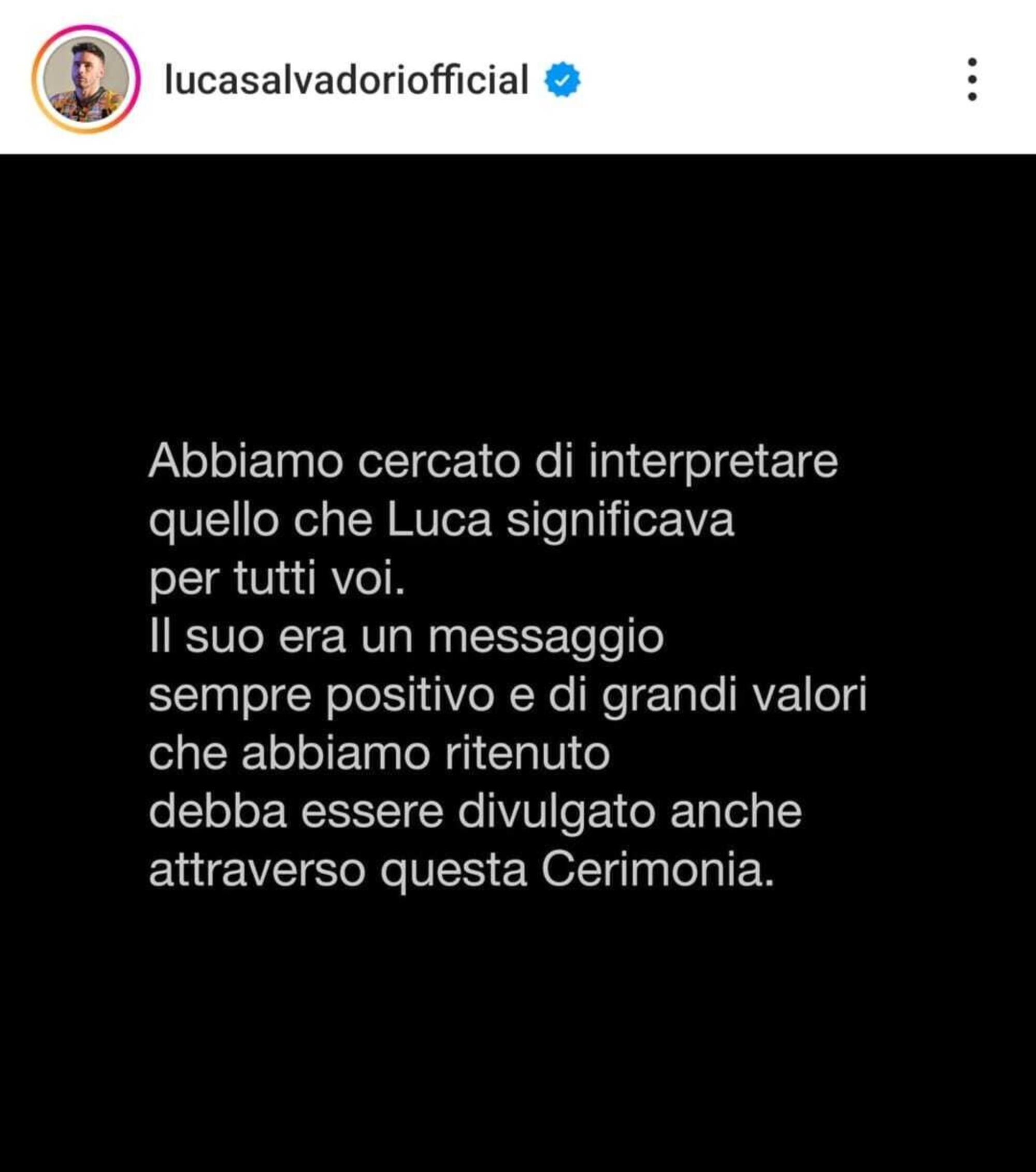 Il messaggio dalla famiglia di Luca Salvadori