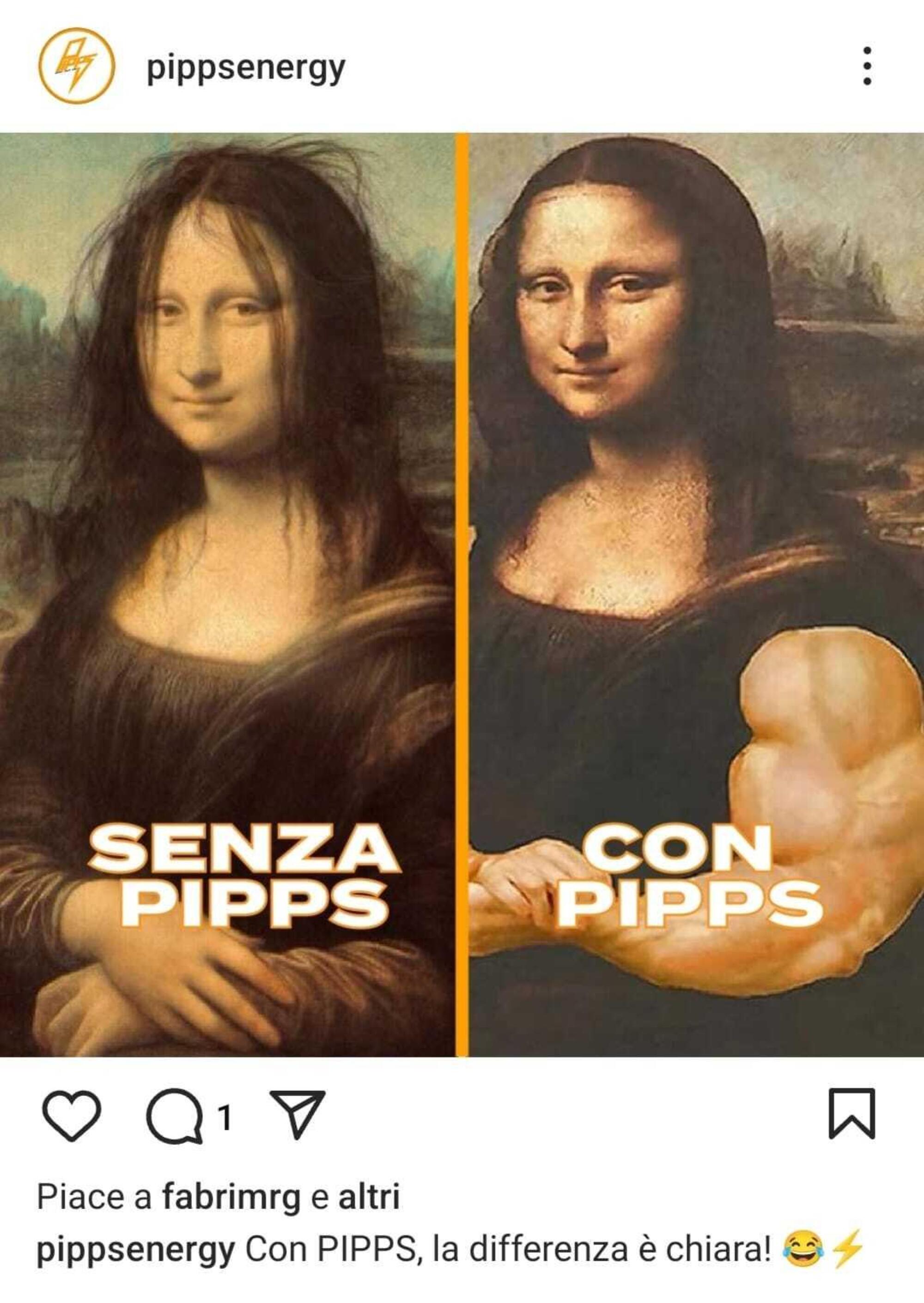 Il post su Instagramd i Pipps con la Gioconda prima e dopo