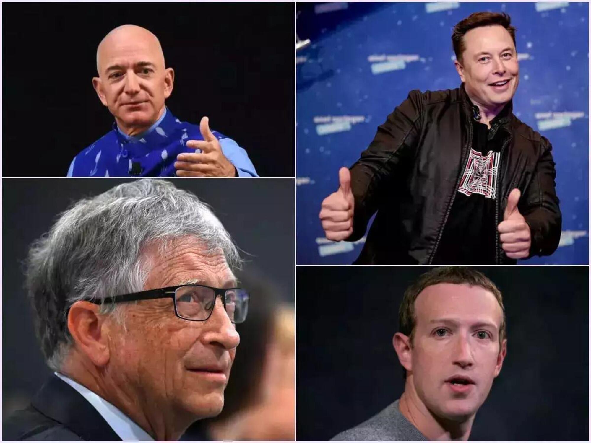 Jeff Bezos, Elon Musk, Bill Gates e Mark Zuckerberg