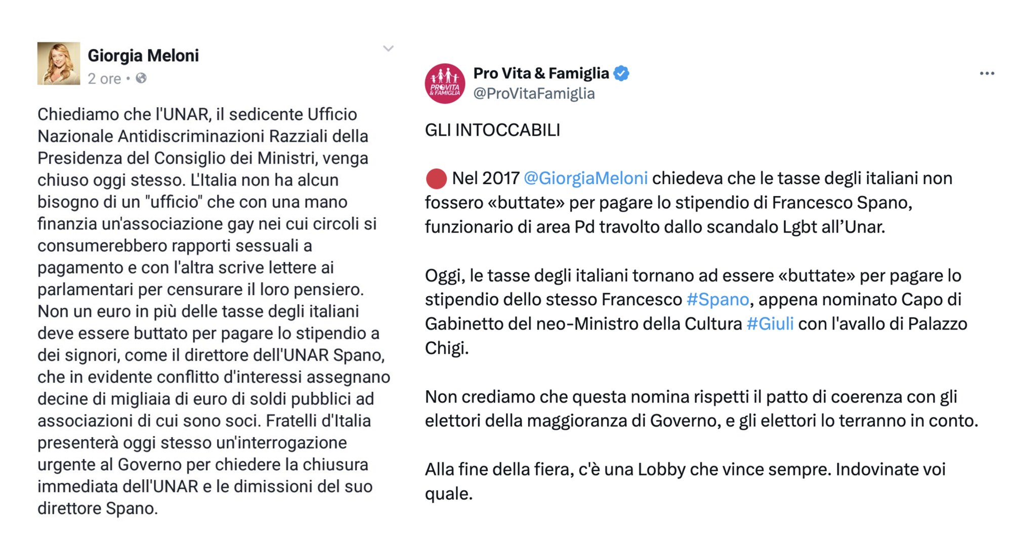 Il messaggio di Giorgia Meloni del 2017 e il commento dei Pro Vita dopo la nomina di Spano