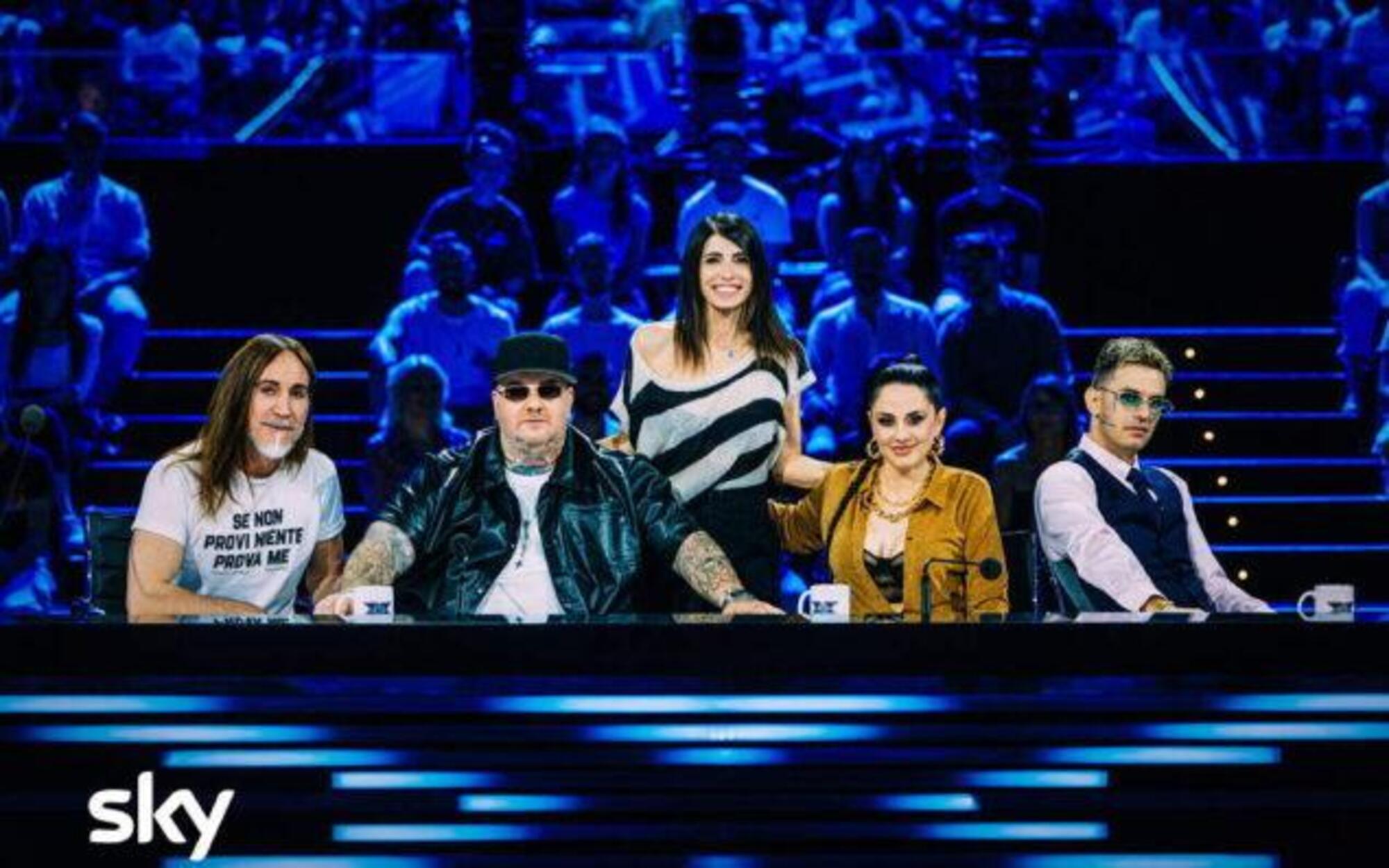 I giudici di X Factor Achille Lauro, Jake La Furia, Paola Iezzi e Manuel Agnelli e la conduttrice Giorgia