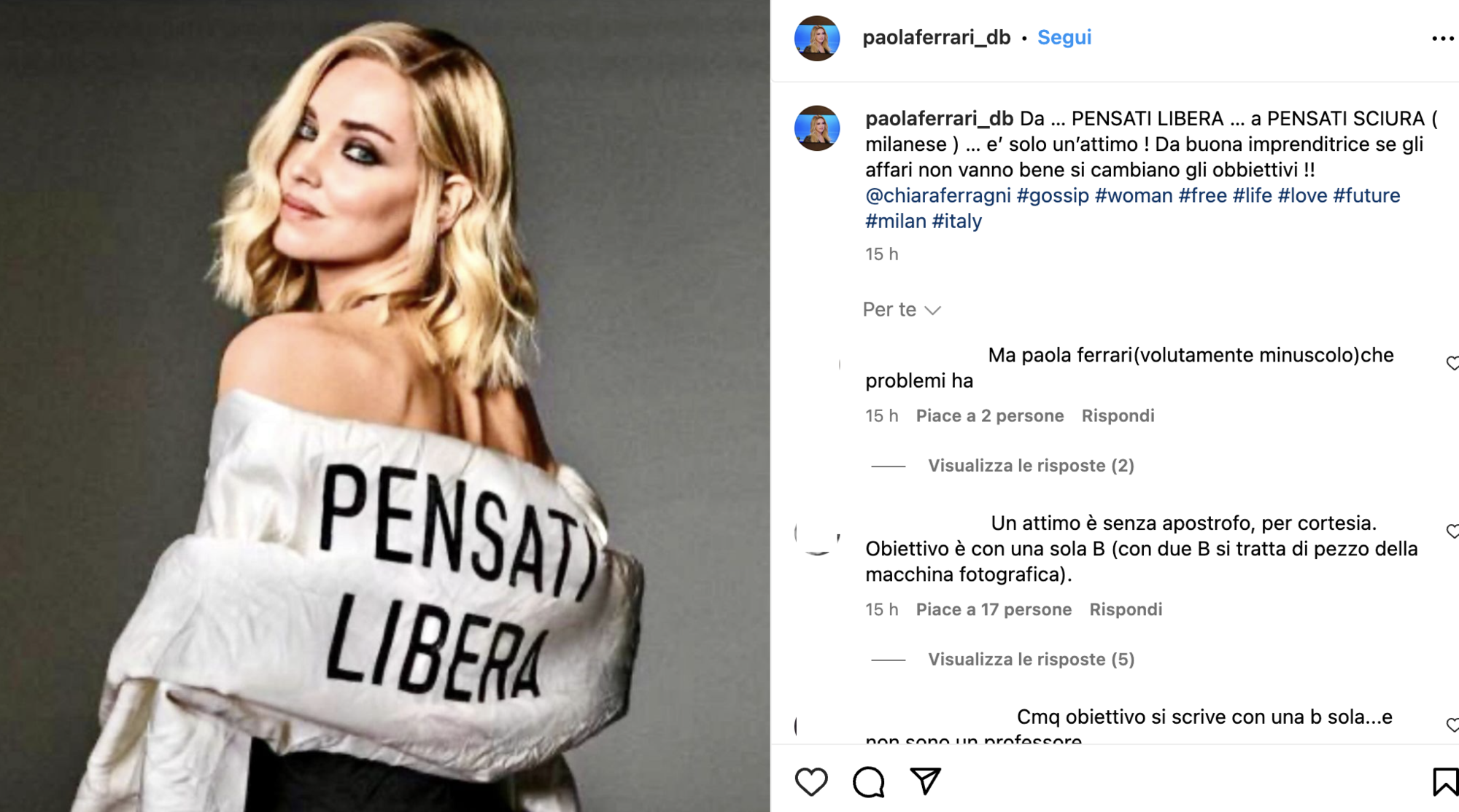 Il post di Paola Ferrari contro Chiara Ferragni