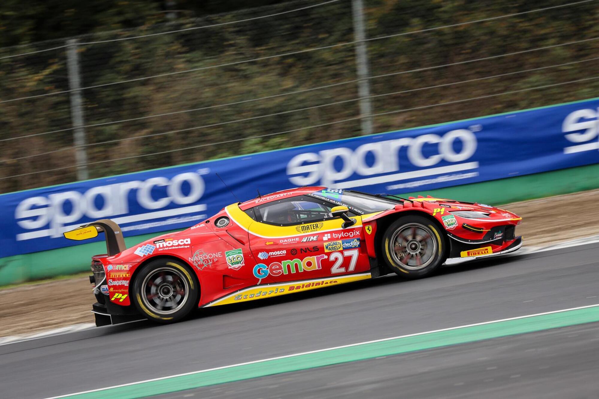 La Ferrari 296 GT3 della Scuderia Baldini con cui Fisichella ha vinto il titolo italiano