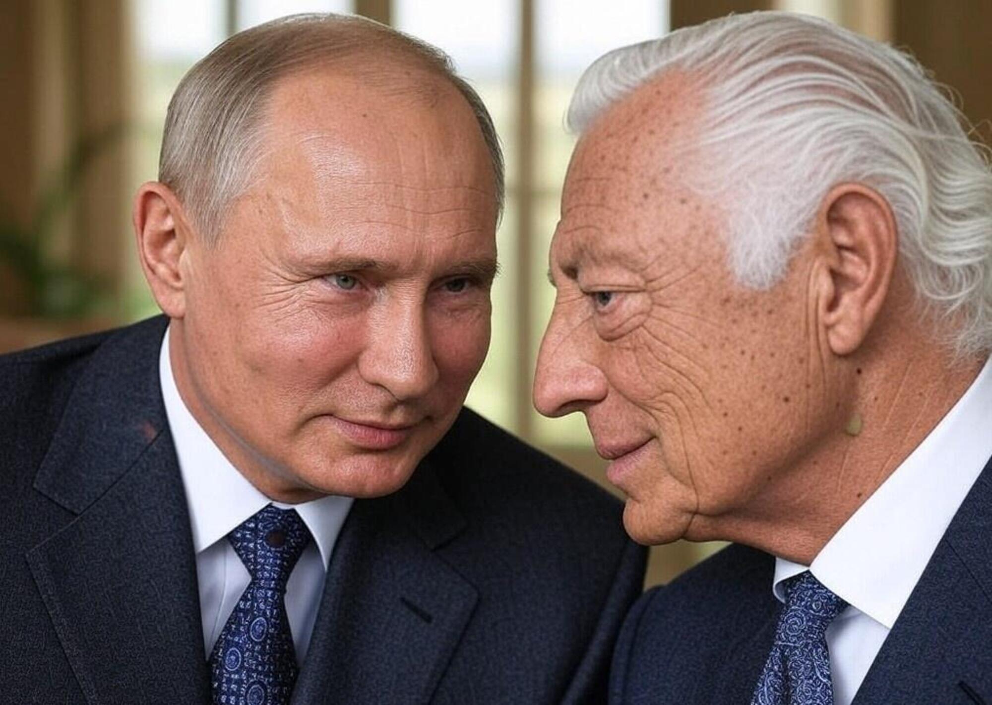 Vladimir Putin e Gianni Agnelli in una foto immaginaria rielaborata creativamente