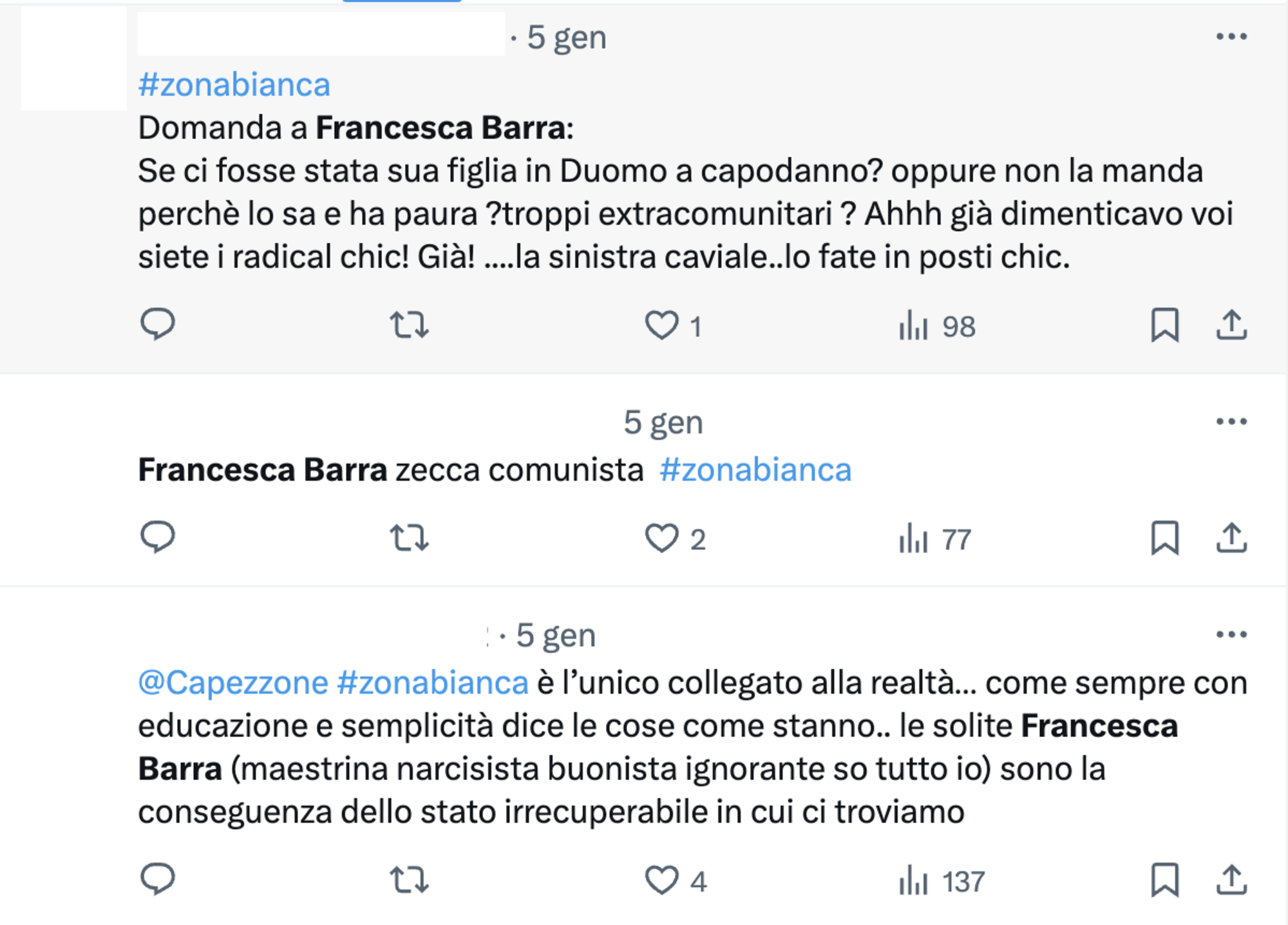 Alcuni degli insulti contro Francesca Barra