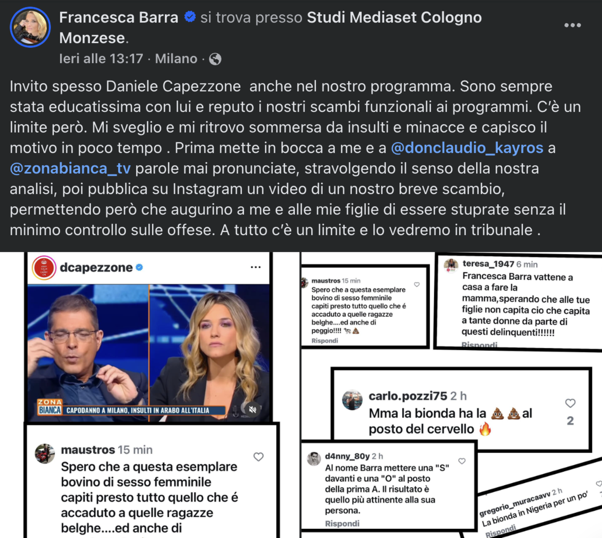 Il post di Francesca Barra dopo le minacce 