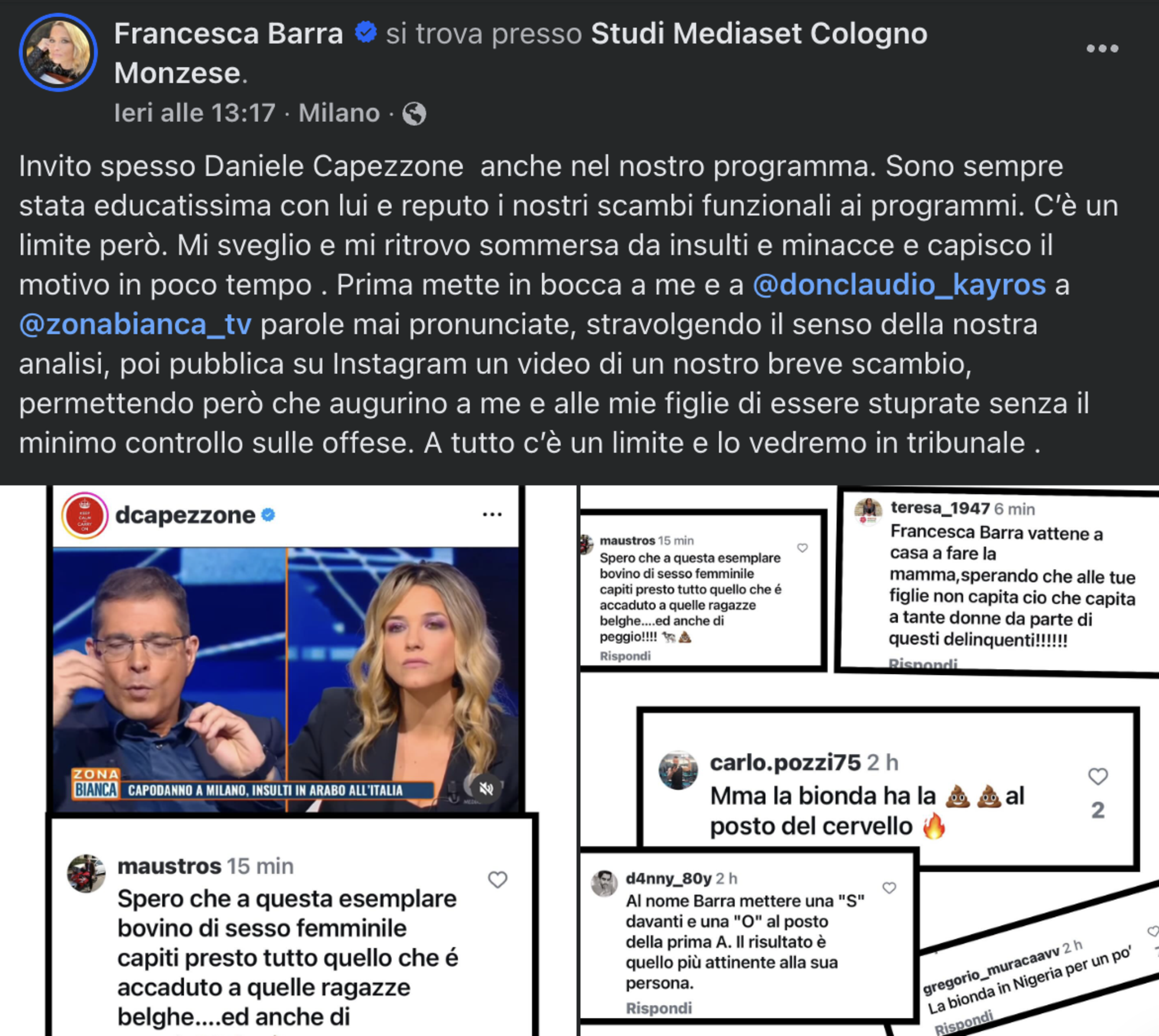 Il post di Francesca Barra dopo le minacce
