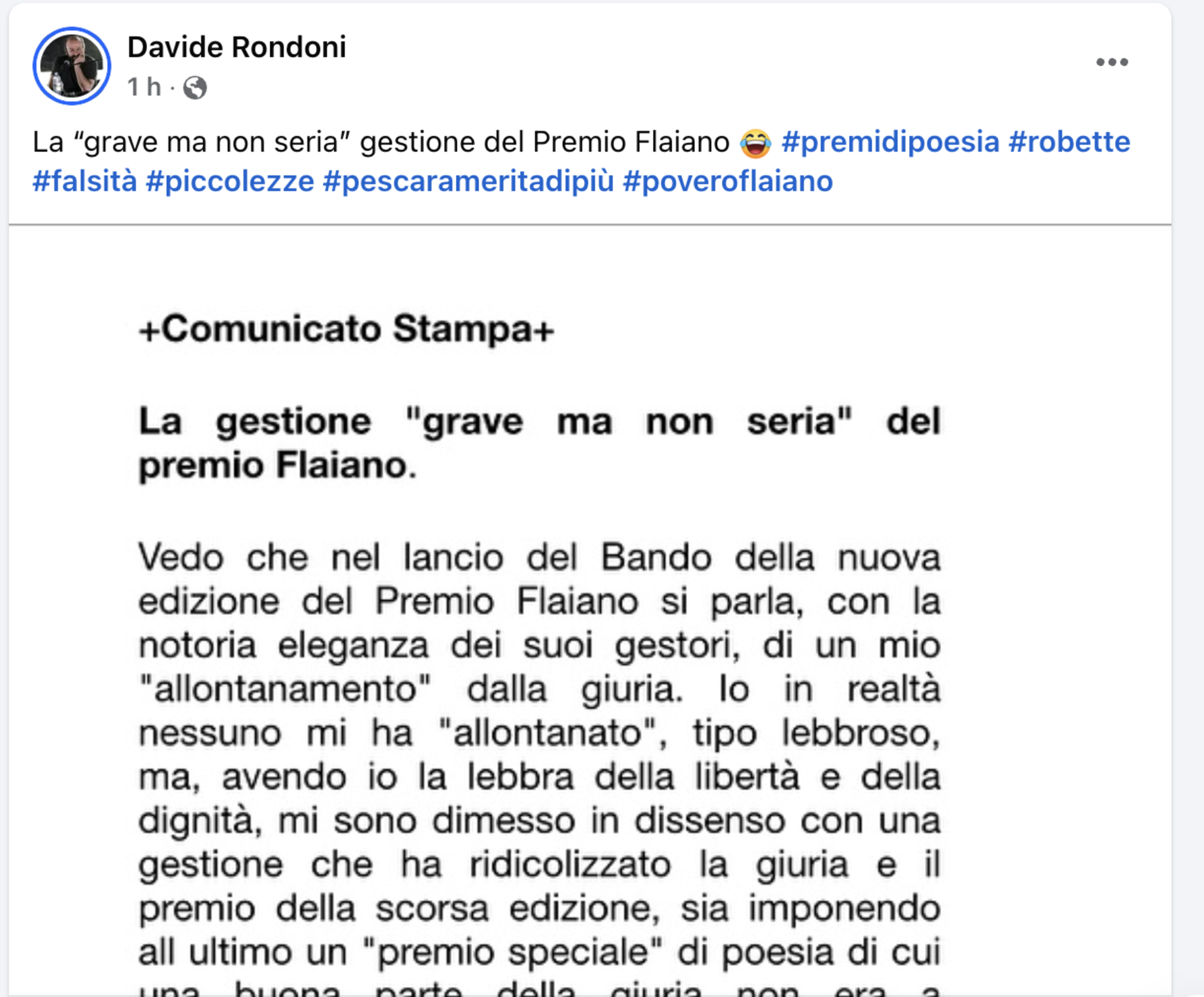 Il post di Davide Rondoni