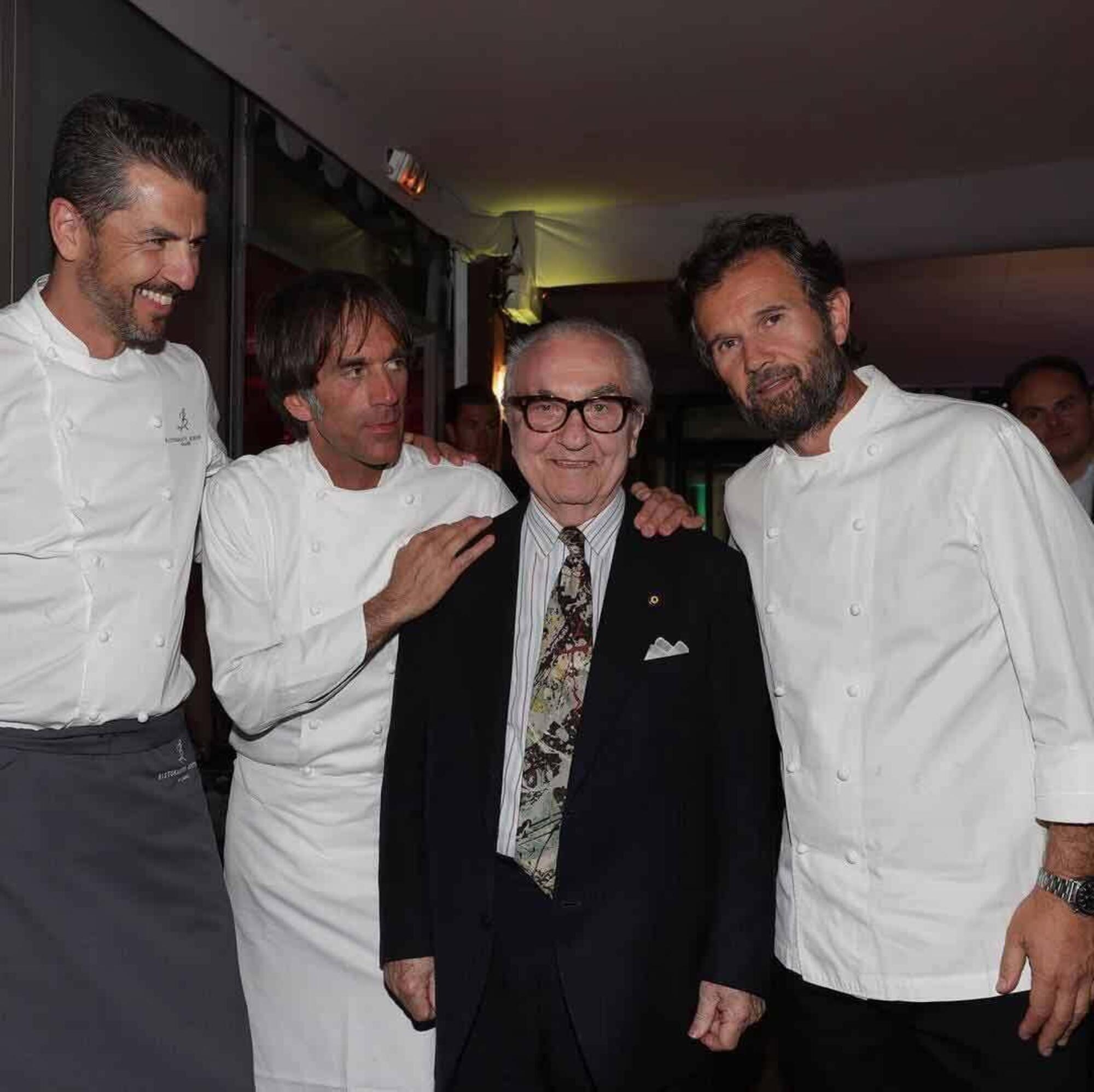 Gualtiero Marchesi con Carlo Cracco, Andrea Berton e Davide Oldani