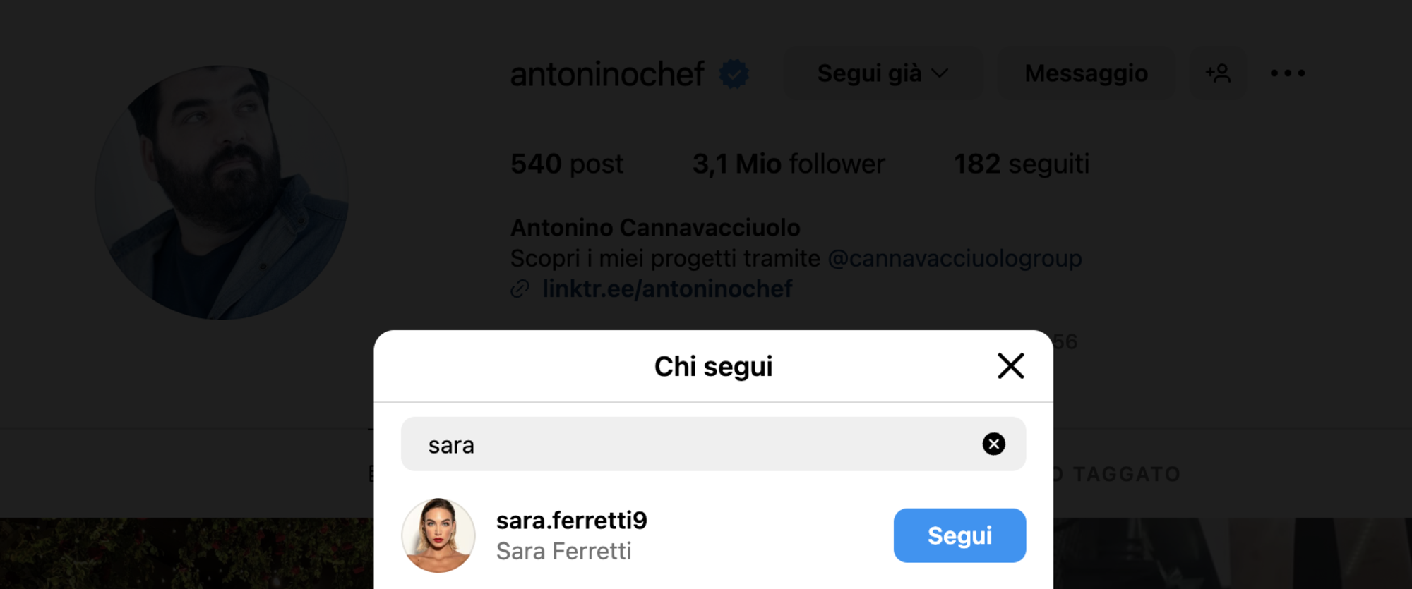 La pagina ufficiale di Antonino Cannavacciuolo segue Sara Ferretti, attualmente concorrente di Masterchef 14