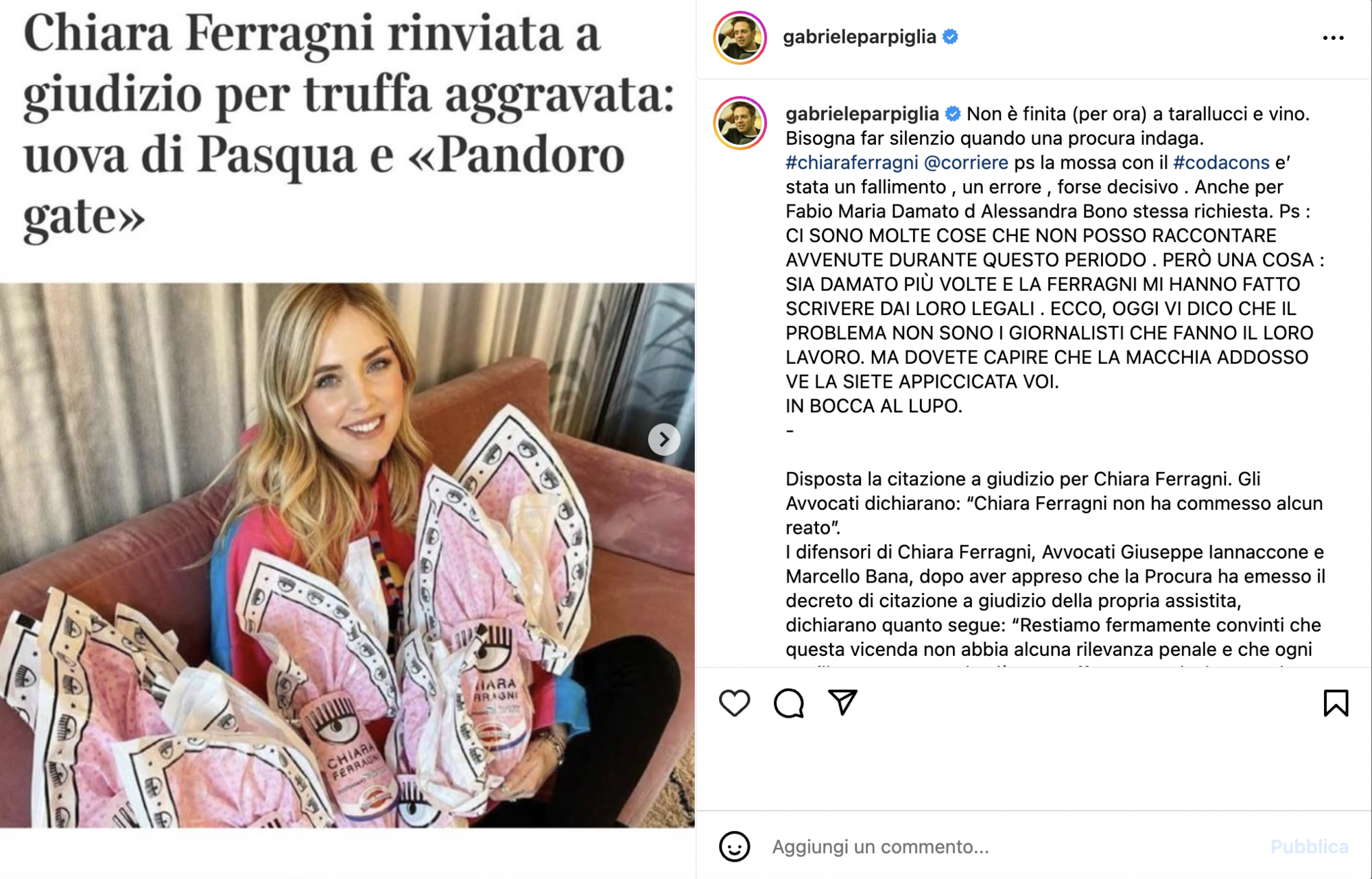 Il post di Gabriele Parpiglia