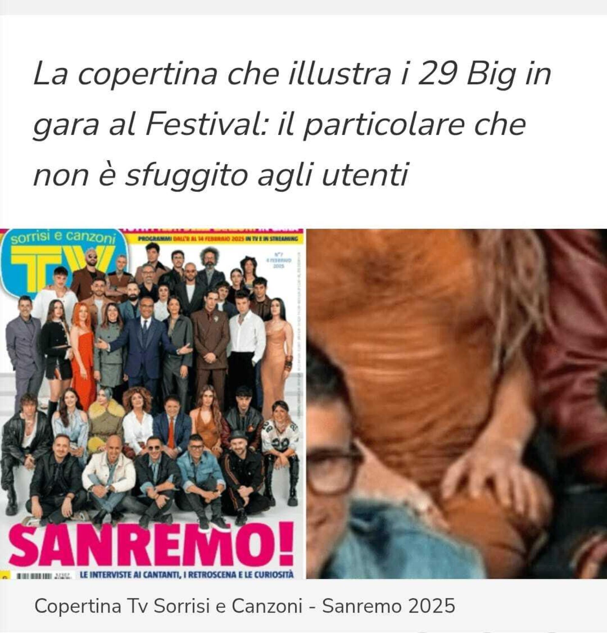 Copertina di Sanremo di Tv Sorrisi e Canzoni, c&#039;&egrave; qualcuno che ha sei dita della mano, ma chi &egrave;?