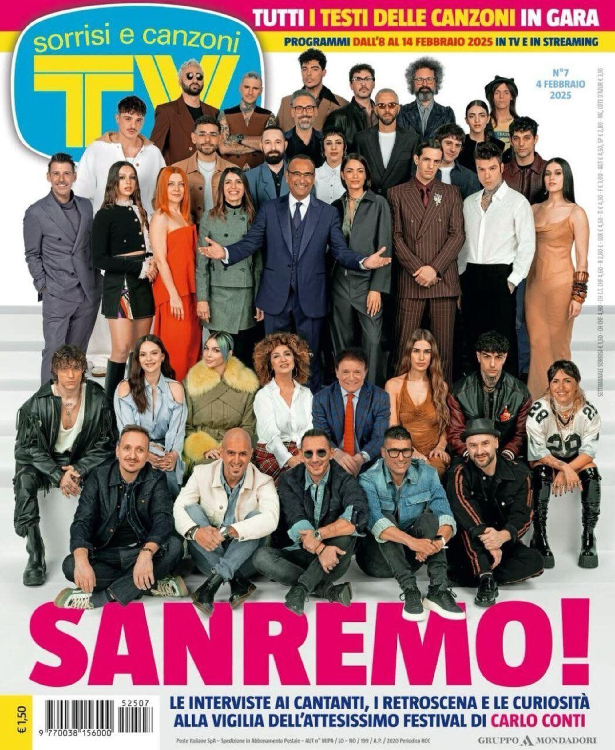 La copertina del numero di Tv Sorrisi e Canzoni contenente i testi dei big in gara a Sanremo 2025