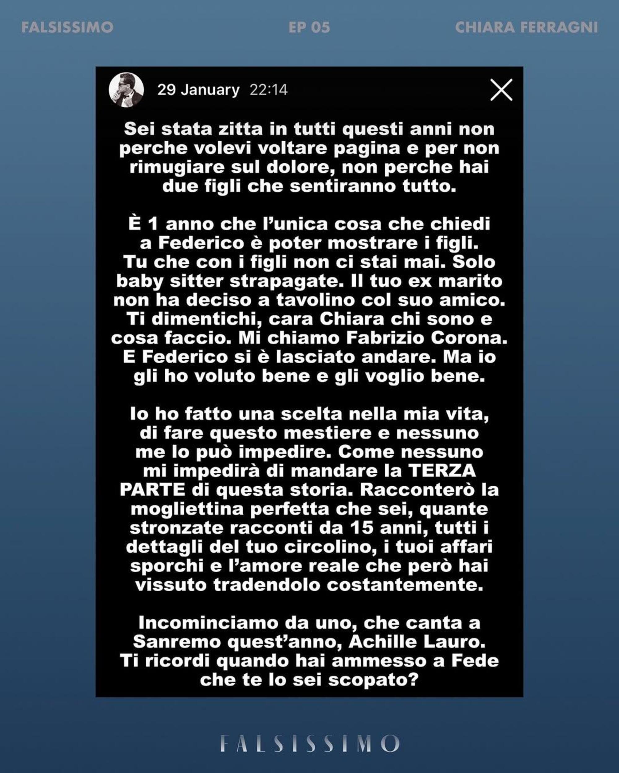 Le accuse di Fabrizio Corona a Chiara Ferragni prima della puntata