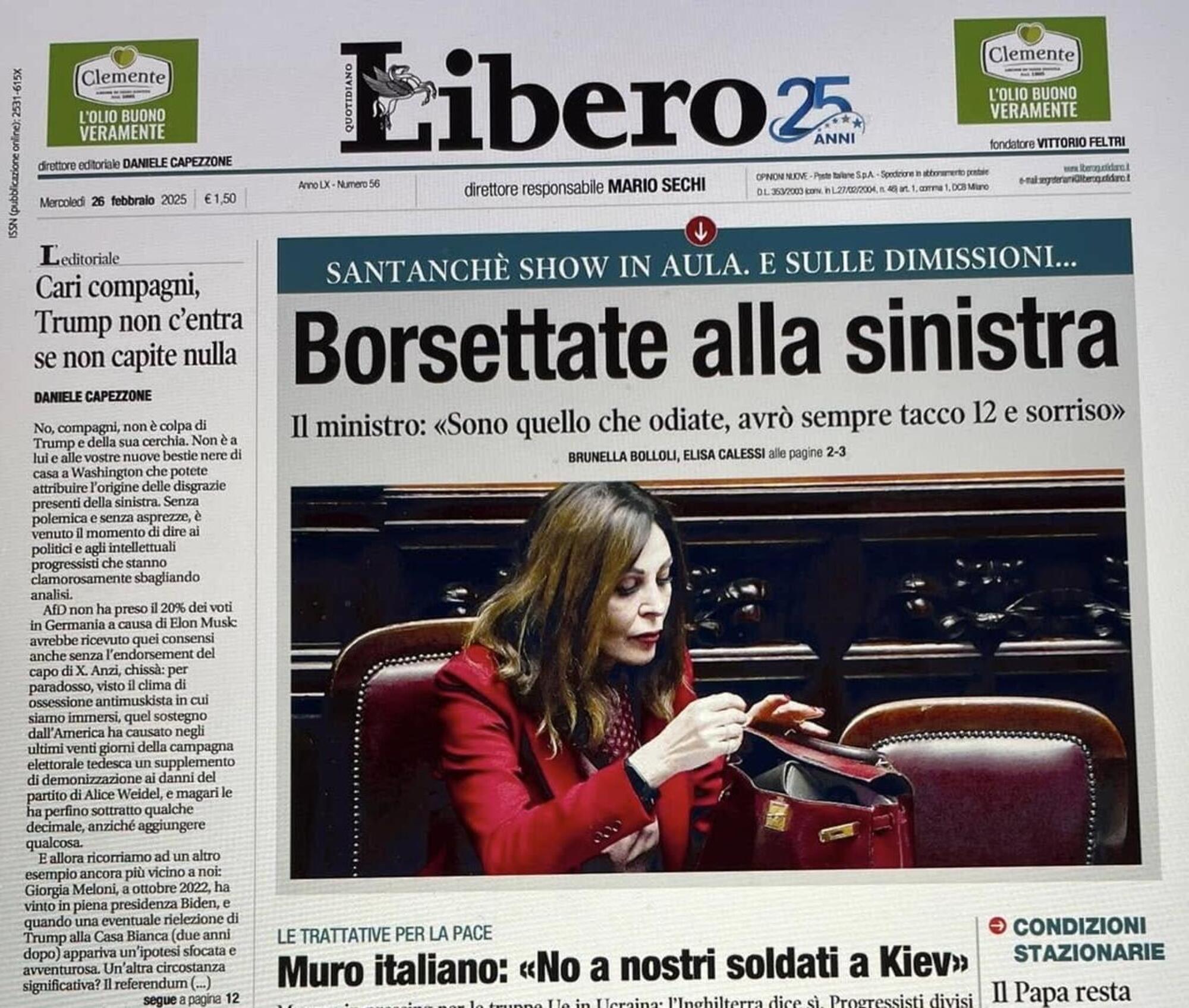 &quot;Borsettate alla sinistra&quot;: uno dei titoli che sarebbero stati discussi tra i due direttori di Libero