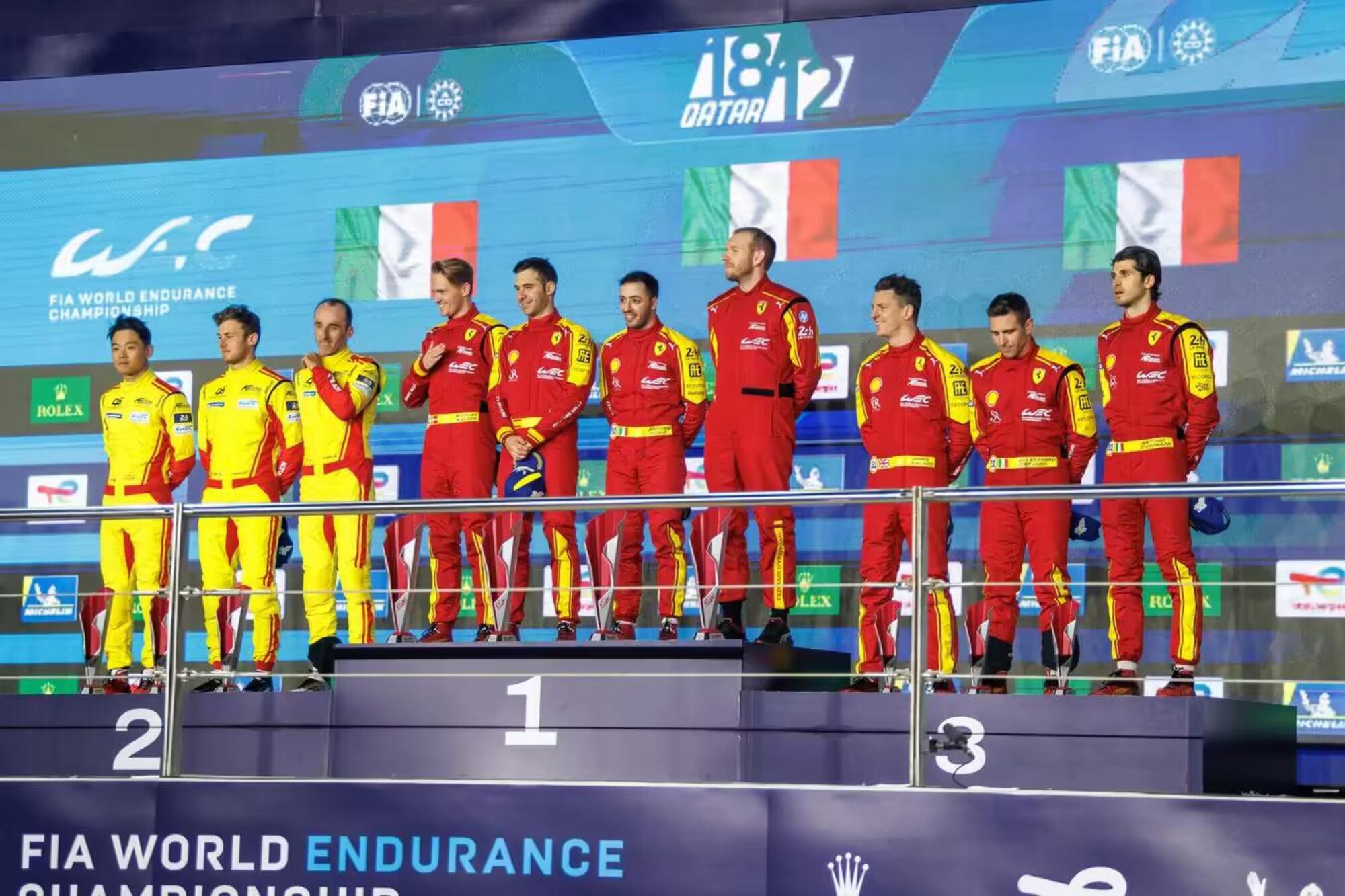 I tre equipaggi della rossa sul podio della 1812 Km del Qatar