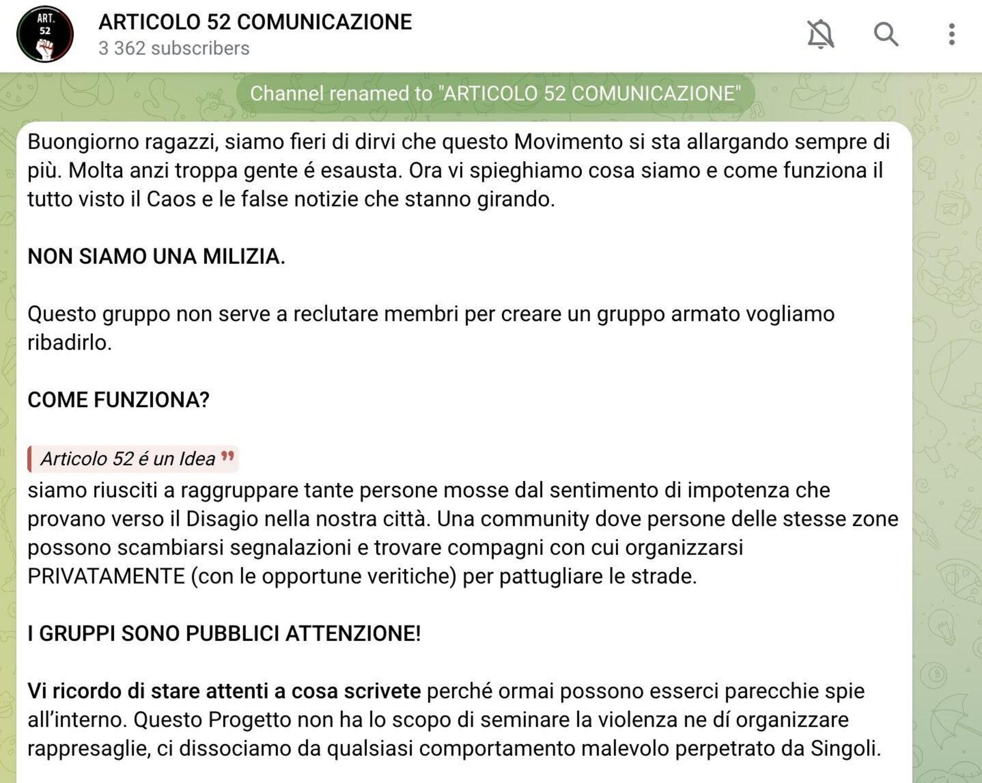 Articolo 52 Telegram