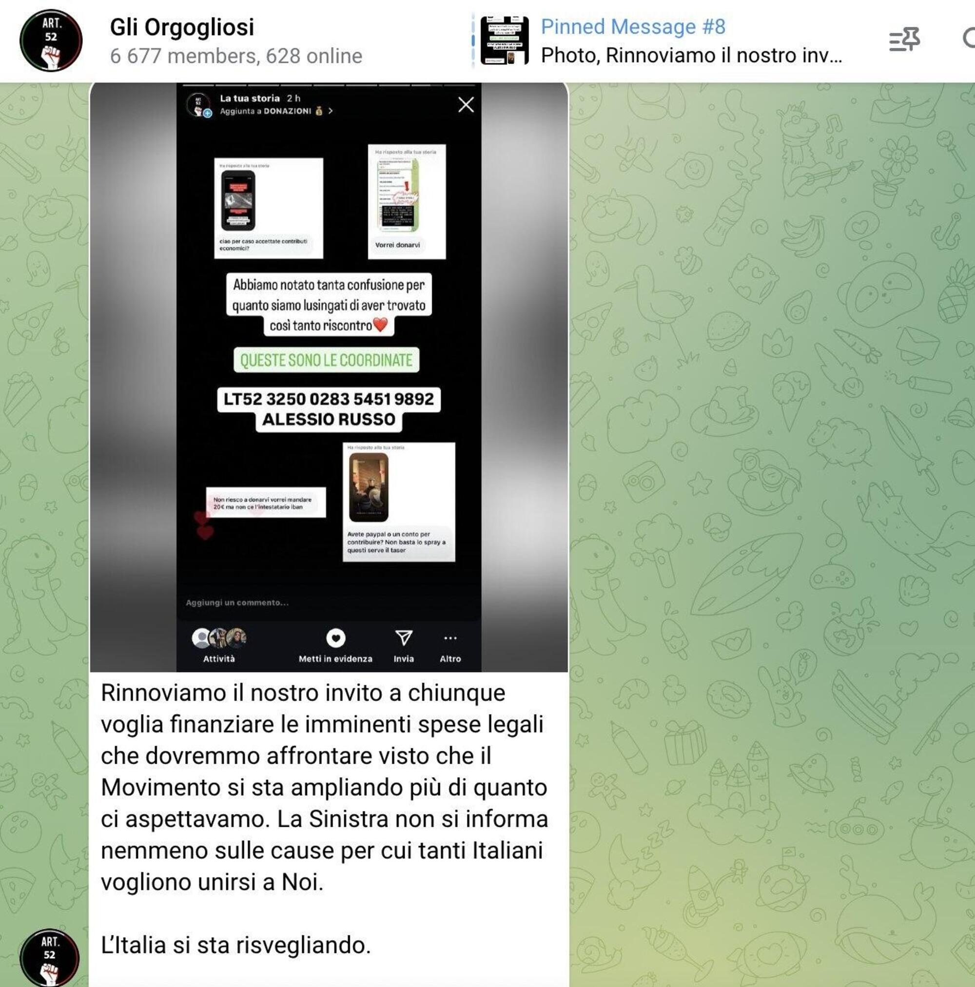 Un&#039;immagine dal canale Telegram &quot;Gli Orogliosi&quot;