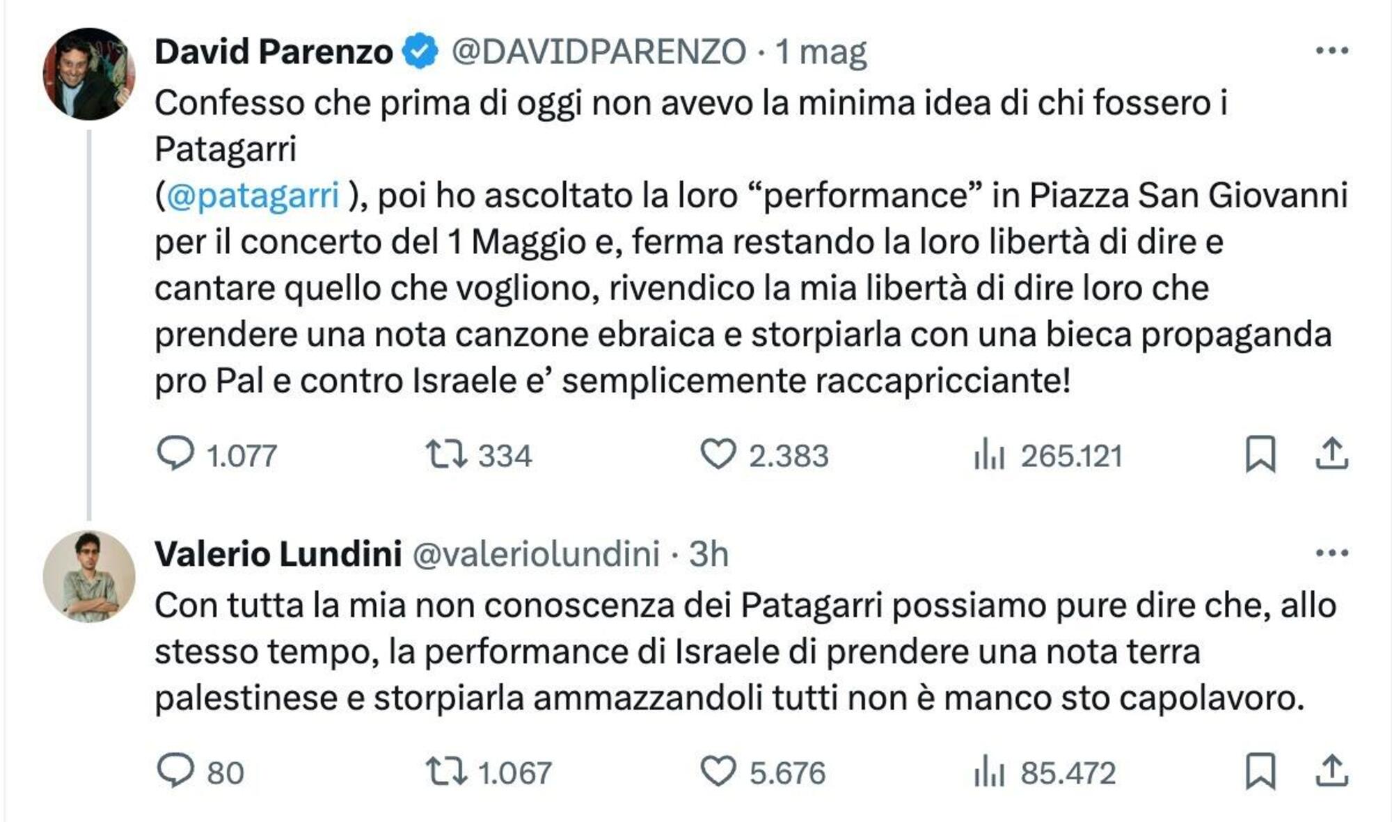 Il confronto su "X" tra David Parenzo e Valerio Lundini