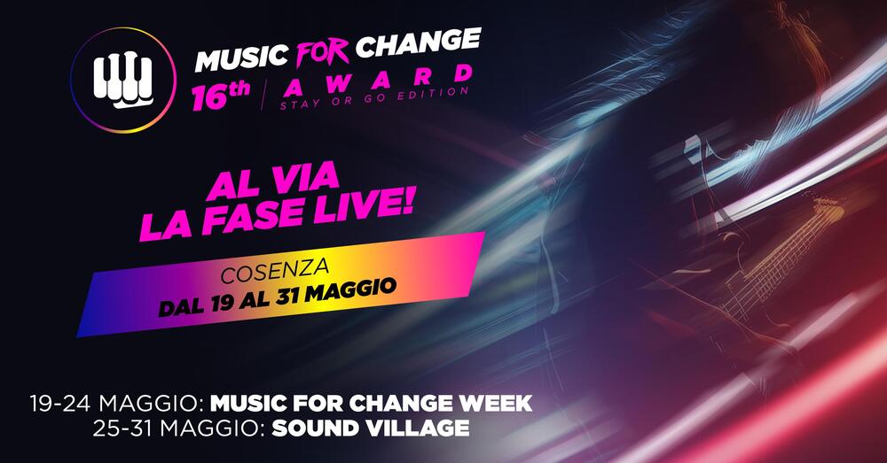 Music for Change: annunciati i 21 semifinalisti. Il 31 maggio la serata di premiazione Words &amp; Awards con Federico Zampaglione, Mezzosangue e Francamente