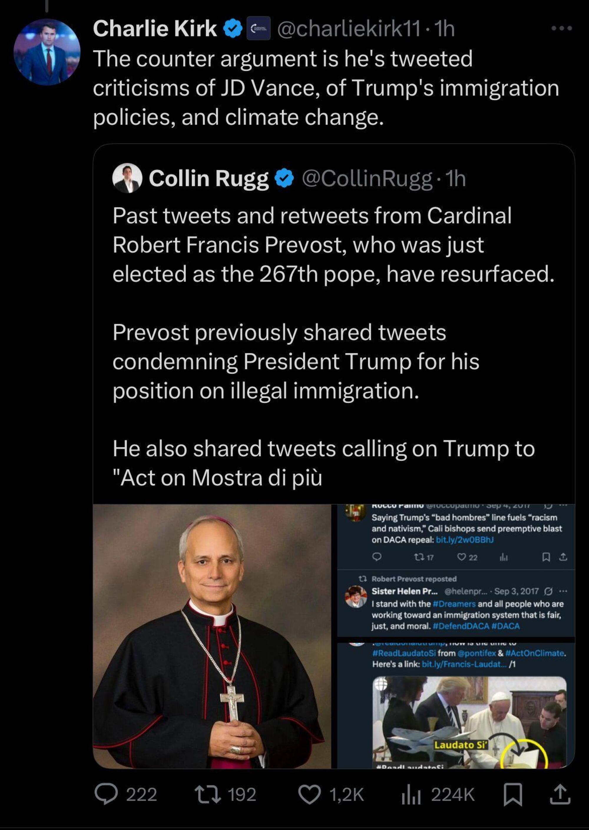 Le congratulazioni di Donald Trump e il tweet di Charlie Kirk sulle criiche di Prevost alle politiche Maga di Vance e del presidente