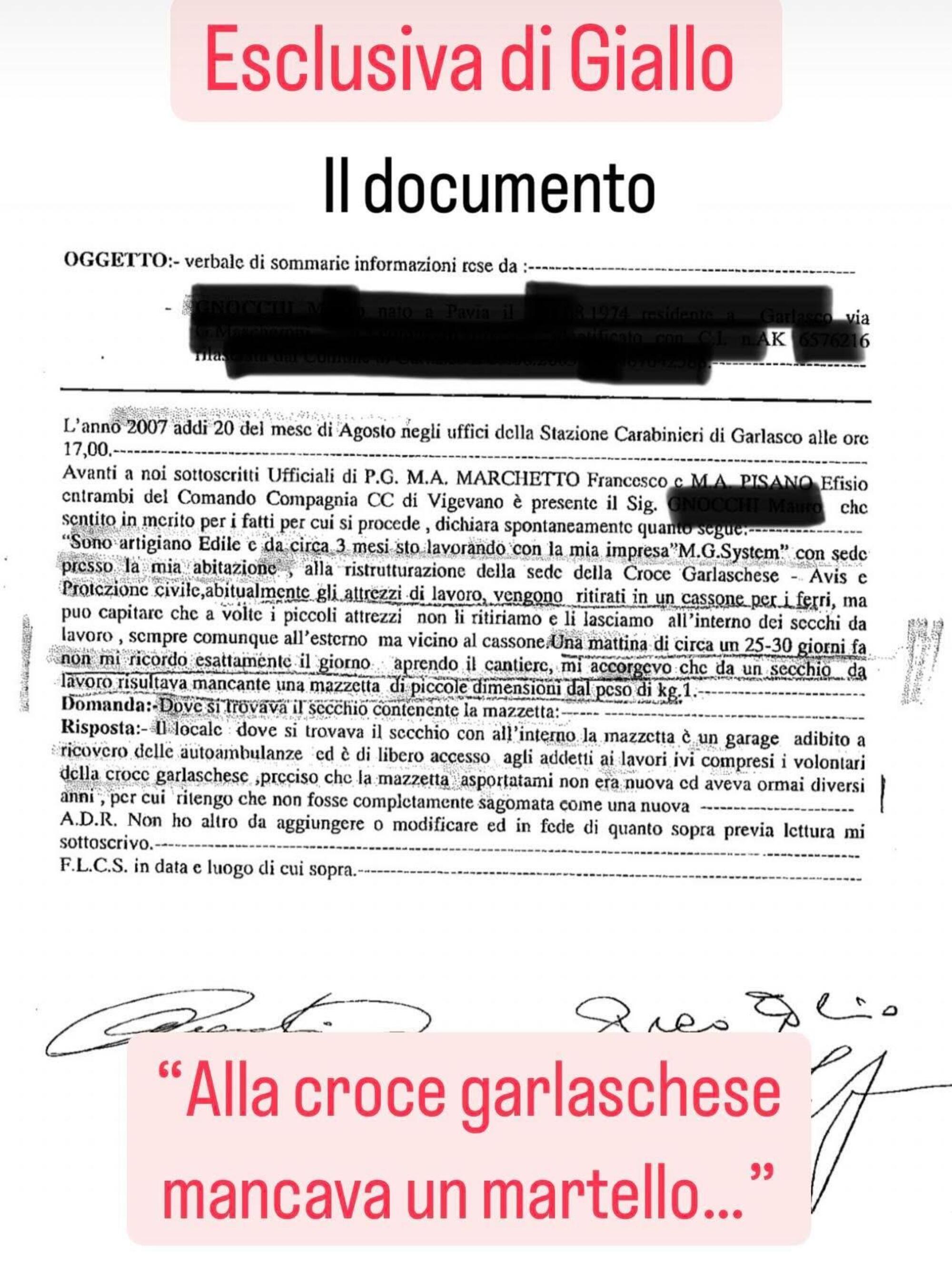 La denuncia del capo cantiere della Croce Garlaschese pubblicata da Giallo