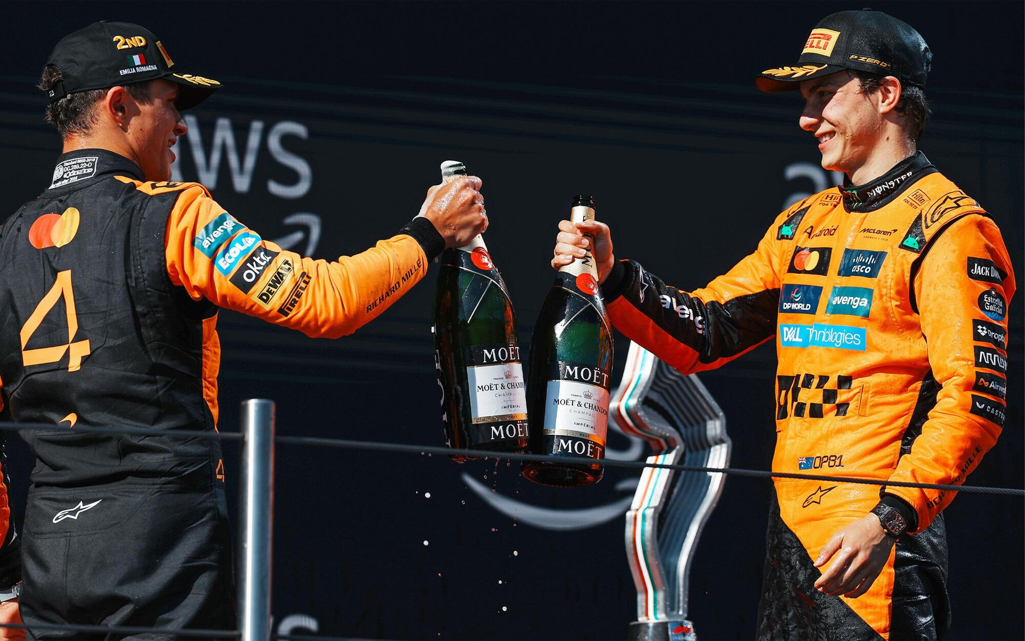 Lando Norris e Oscar Piastri sul podio di Imola