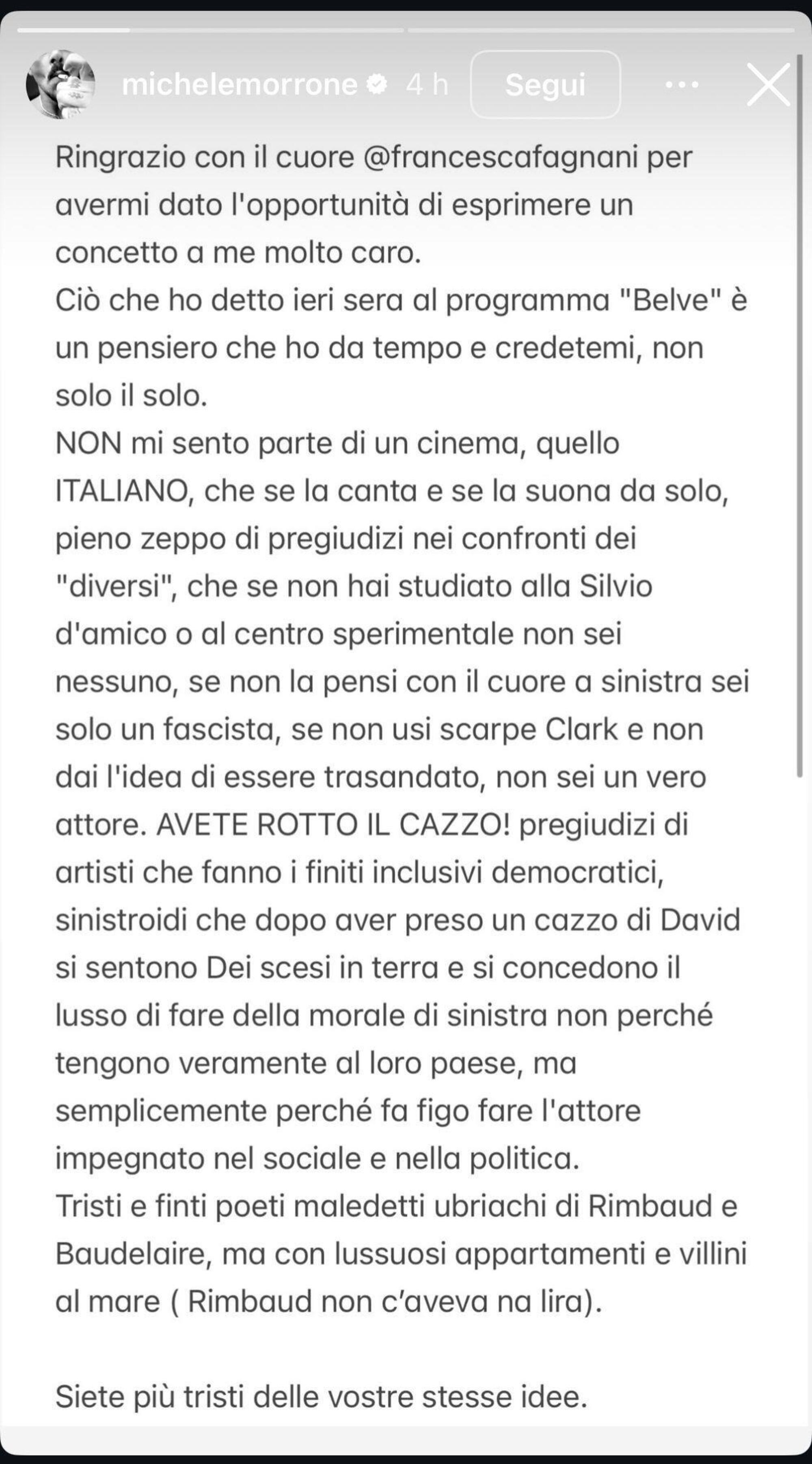 La storia Instagram di Michele Morrone